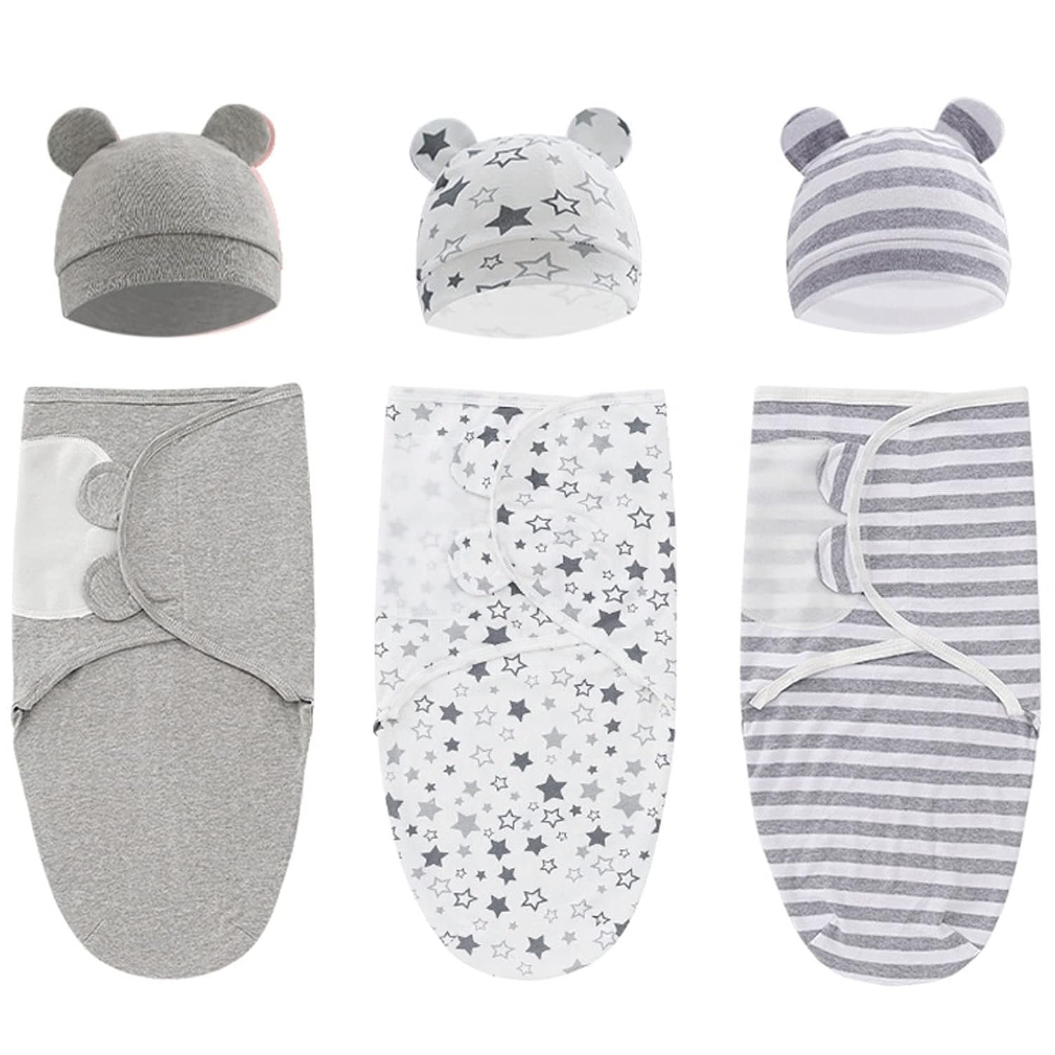 3-Pack Organic Baby Swaddle Sleep Sacks 0-3 Months Newborn(Grey)