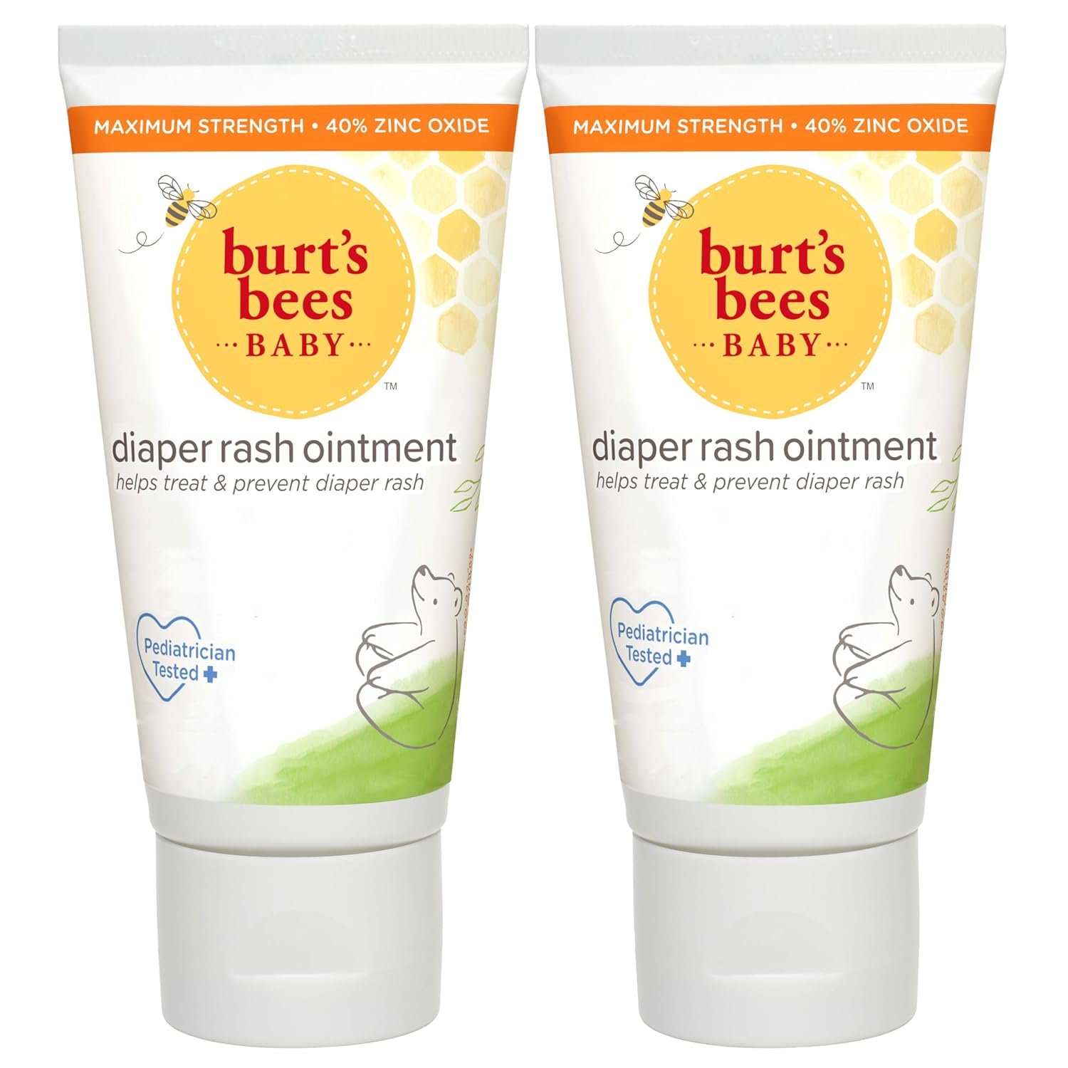 Burt’s Bees Baby Diaper Rash Ointment, Maximum Strength, 40% Zinc Oxide, 100% Natural Origin, Pediatrician Tested, Net Weight 3 Ounces , Pack of 2
