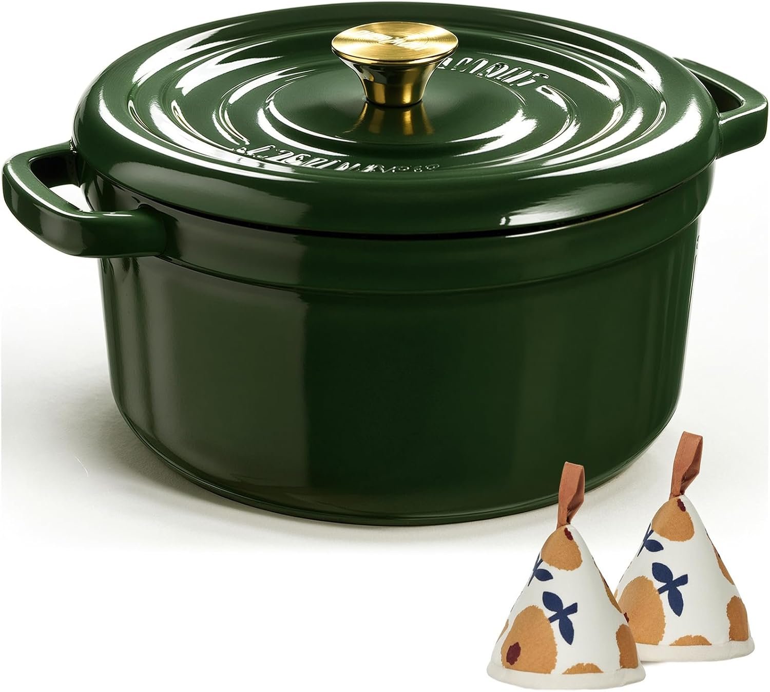 Overmont Enameled Cast Iron Dutch Oven – 5QT Pot with Lid Recipe Potholders