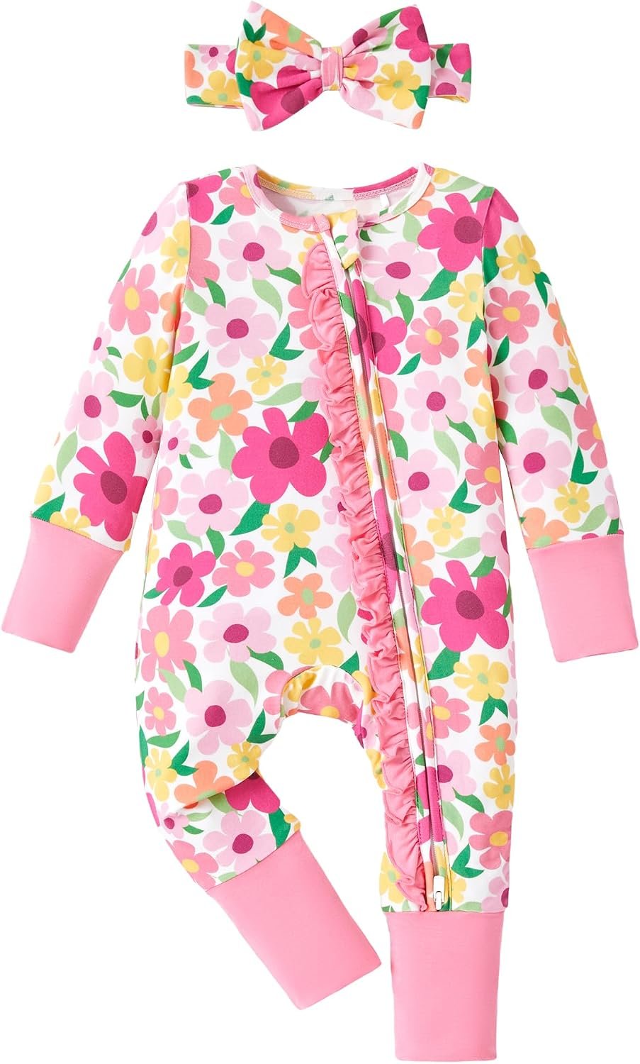 PATPAT Bamboo Viscose Baby Footie with Headband, NB-2T