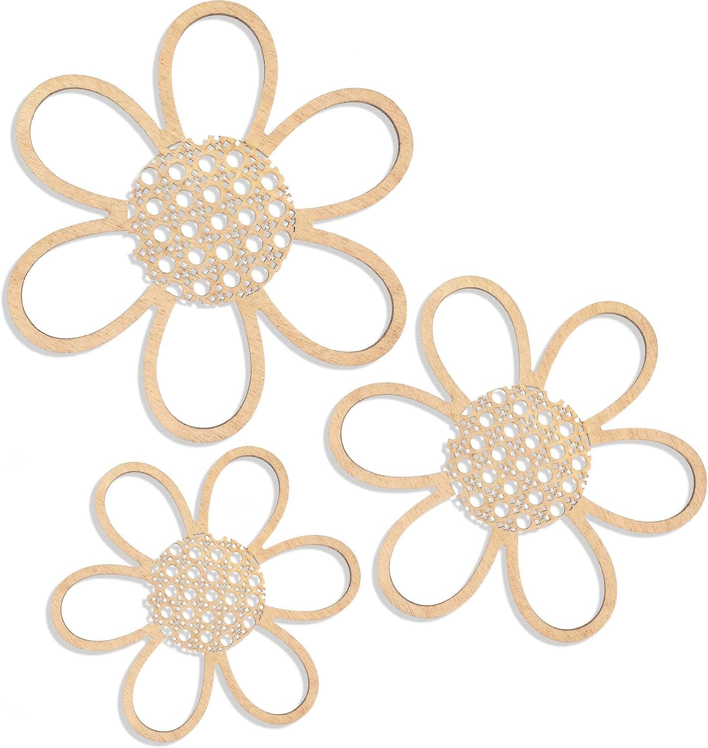 Maitys 3 Pcs Boho Wood Daisy Flower Wall Decor