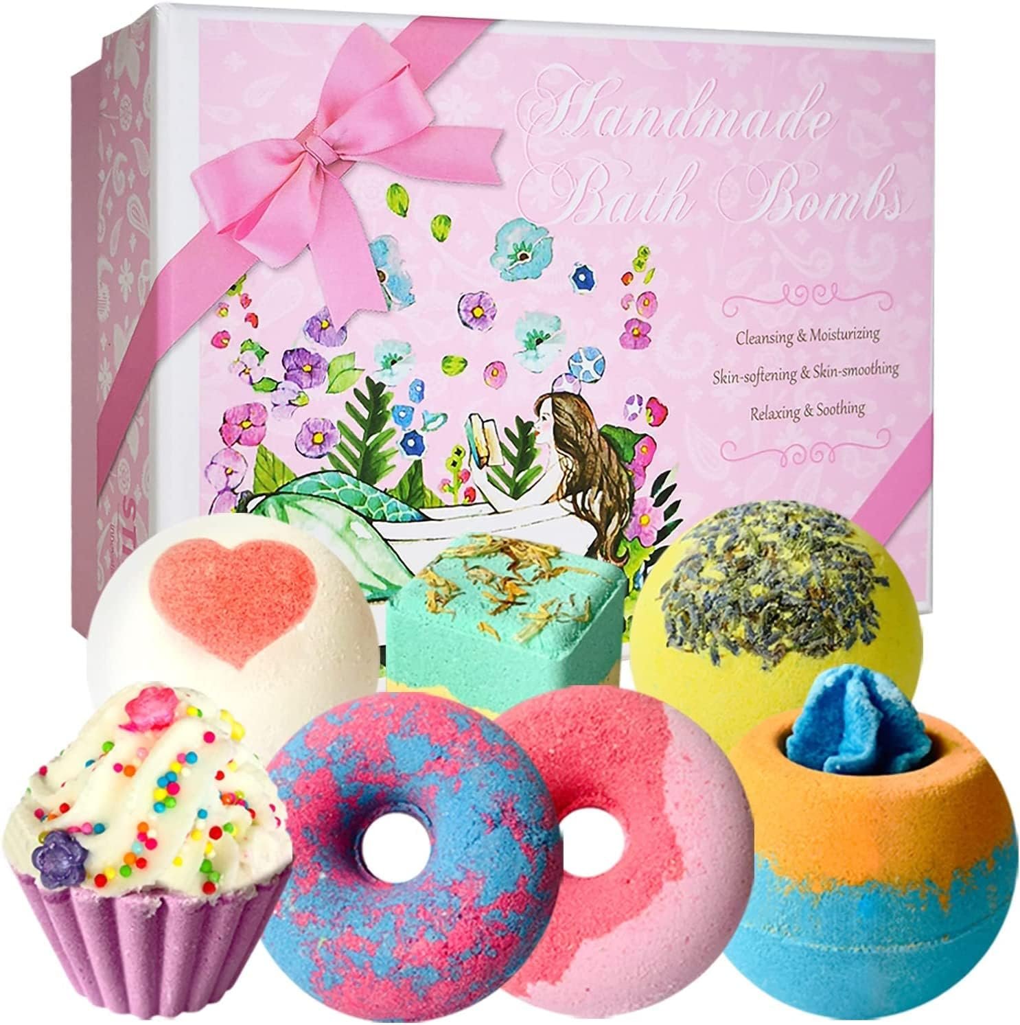 Bath Bombs, 7 Natural Bath Bomb Gift Set, Bubble Bathbombs for Women Kids