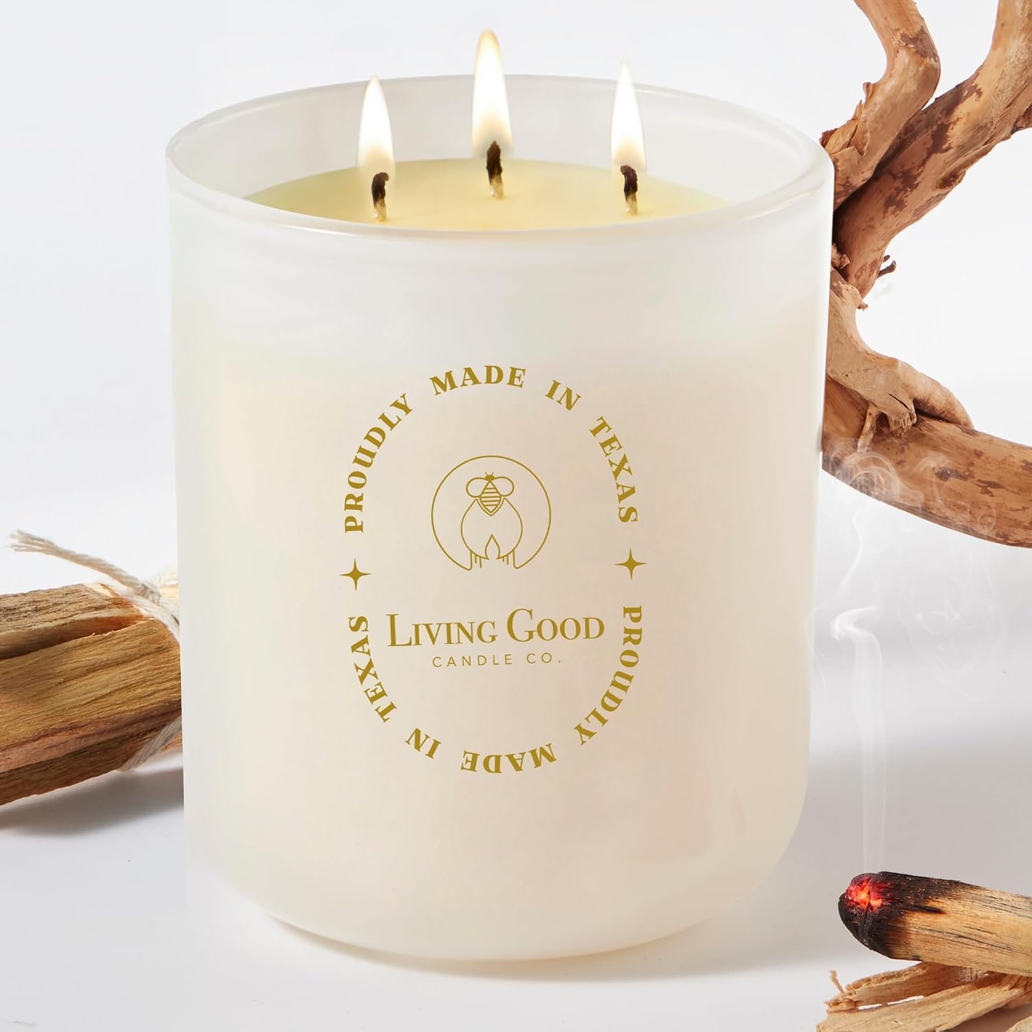 Palo Santo & Bergamot Beeswax Candle, Calming & Grounding, 90+ Hr, 15 Oz