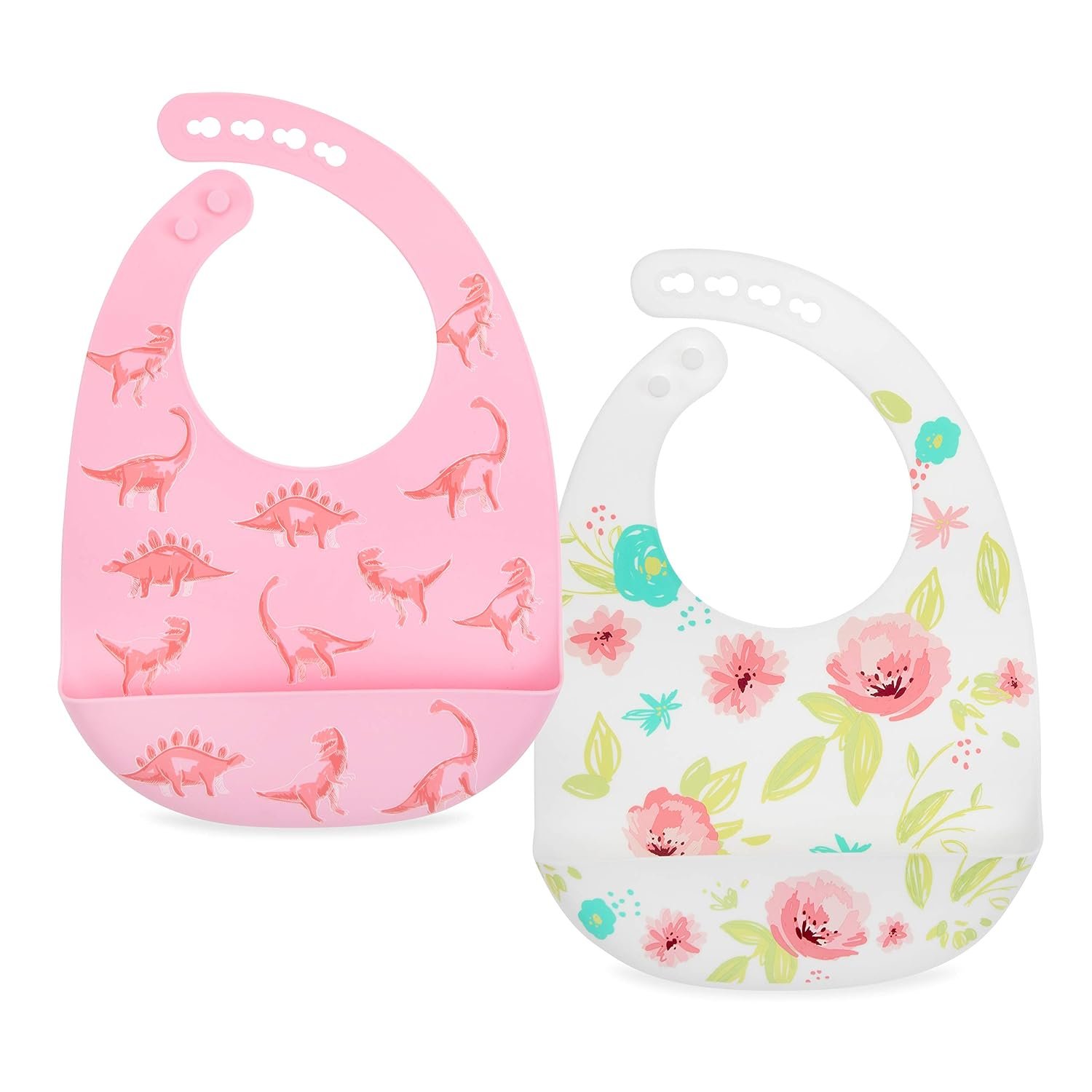 Nuby Adjustable Easy Clean Soft Silicone Bibs – 2 Pack