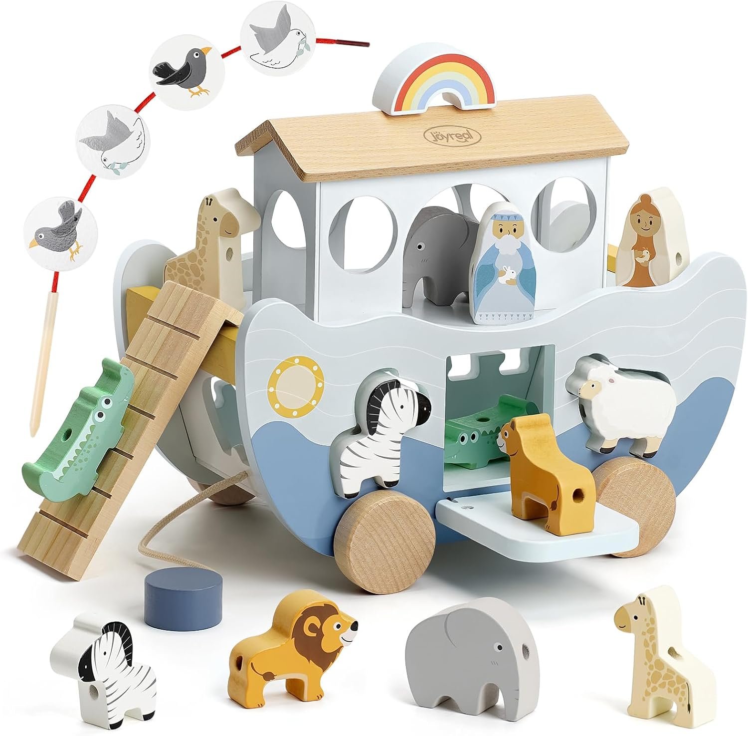 Joyreal Wooden Noah’s Ark Toy for 1 Year Old Baby Boy and Girl Baptism Gift