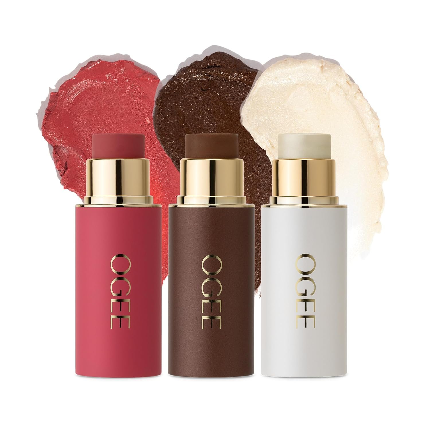 Ogee Face Stick Crystal Collection Trio – Contour Stick Makeup Collection – Certified Organic Contour Palette – Includes Bronzer Stick, Blush Stick & Highlighter Stick