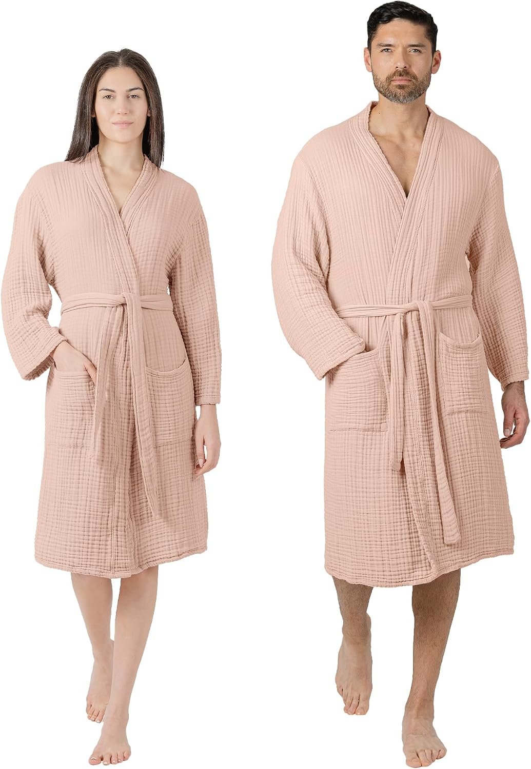 Comfy Cubs 100% Cotton Muslin Bathrobe – 4-Layer Absorbent Robe with Pockets & Belt for Bath, Spa, or Lounging