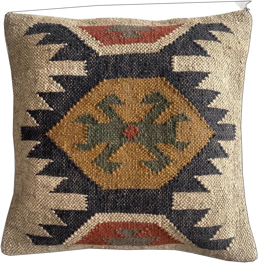 Indian Kilim Hand Loom Cushion Cover 18X18 Pillows Boho Ethnic Shams Jute Pillow Cases Rug Boho Shams