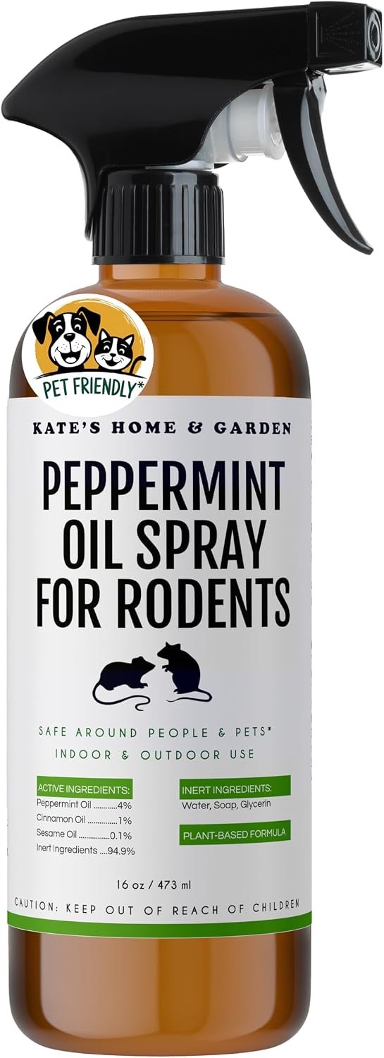 Kate Naturals Peppermint Oil Spray for Rodents, Mouse, Bat, Rat, Mice, 16oz
