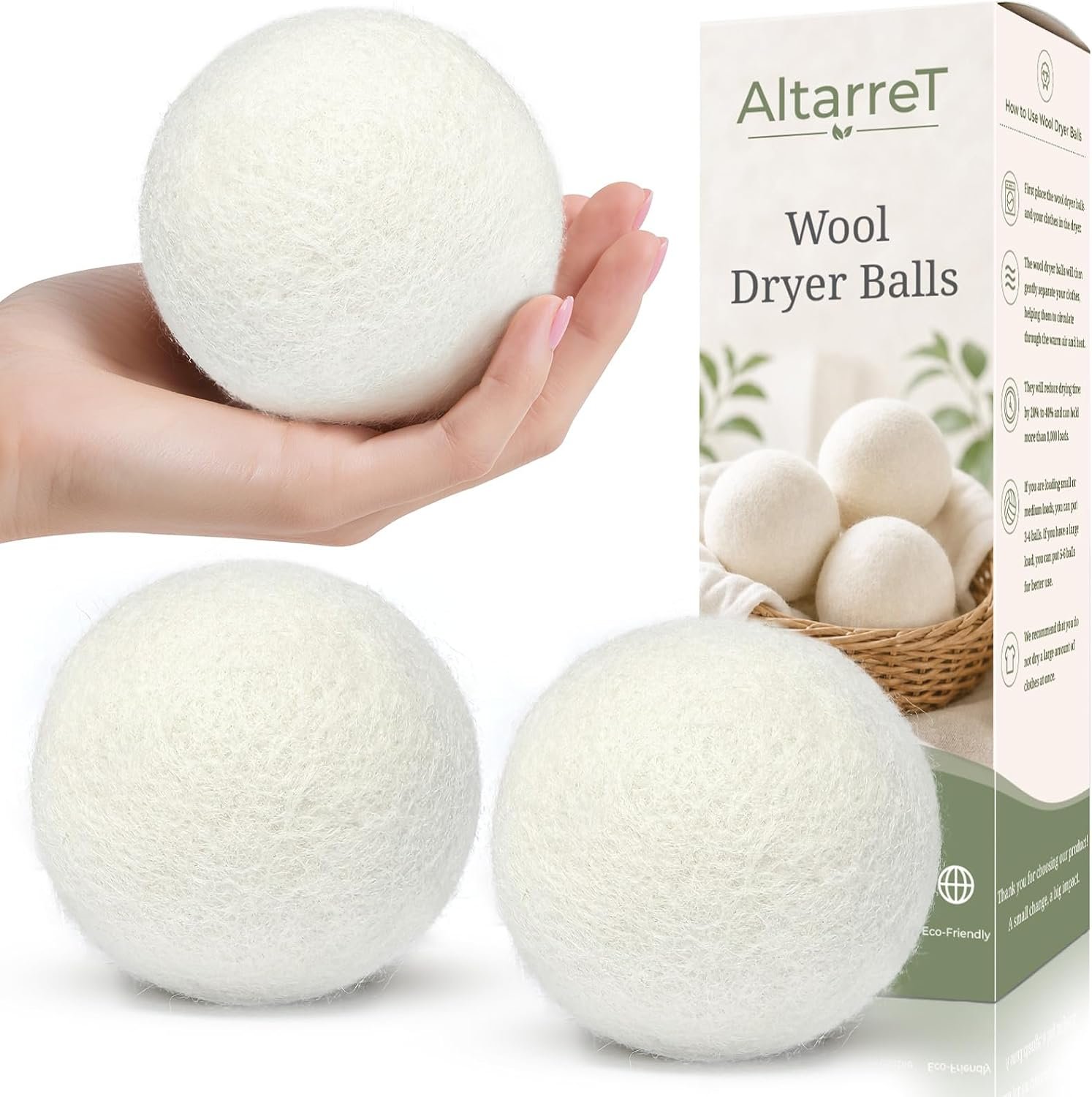 Wool Dryer Balls Handmade 3 Pack XL, Laundry Dryer Lint Balls, Reusable New Zealand Wool Natural Fabric Softener Essentials, Replace Dryer Sheets, Wrinkles Free, Shorten Drying Time