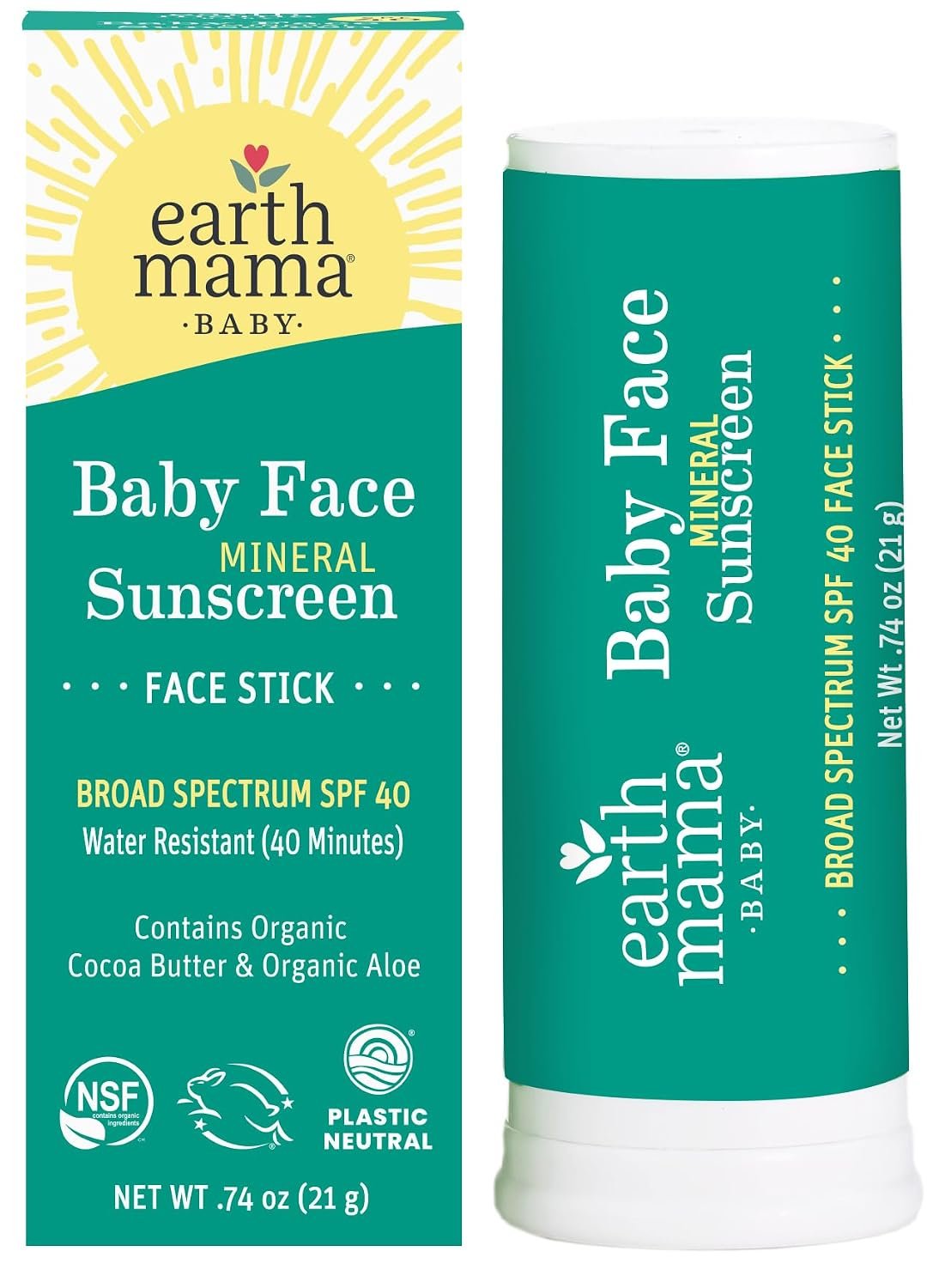 Earth Mama – Baby Face Mineral Sunscreen Stick SPF 40-0.74 oz