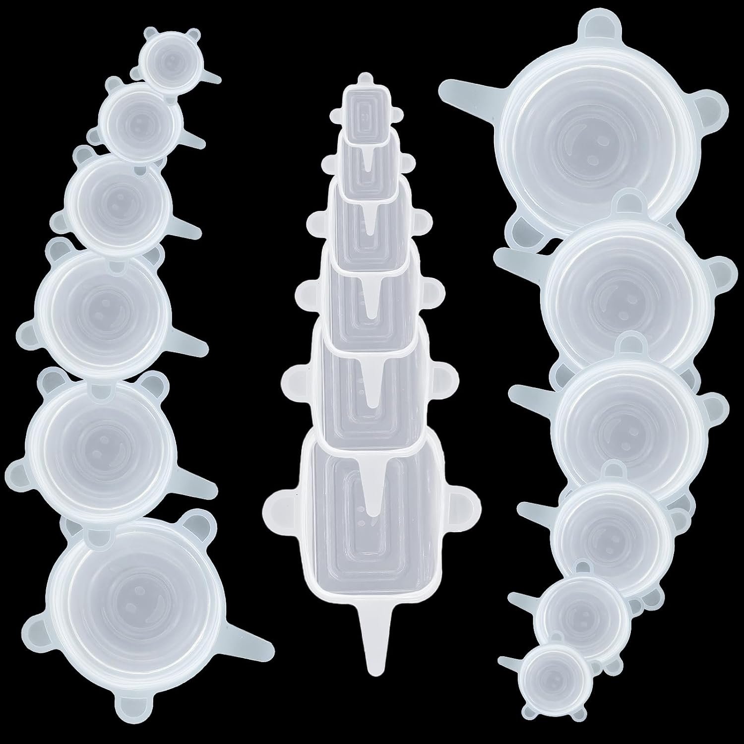 Reusable Silicone Stretch Lids–18PCS Round & Square Stretchy Food Covers, Airtight & Leakproof, Microwave & Dishwasher Safe Clear