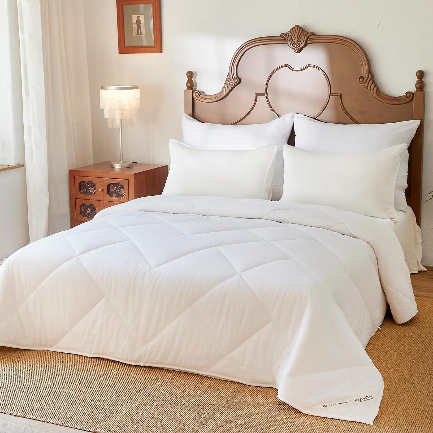 YOUR MOON All Season Wool Comforter King Size, Cotton Shell, White