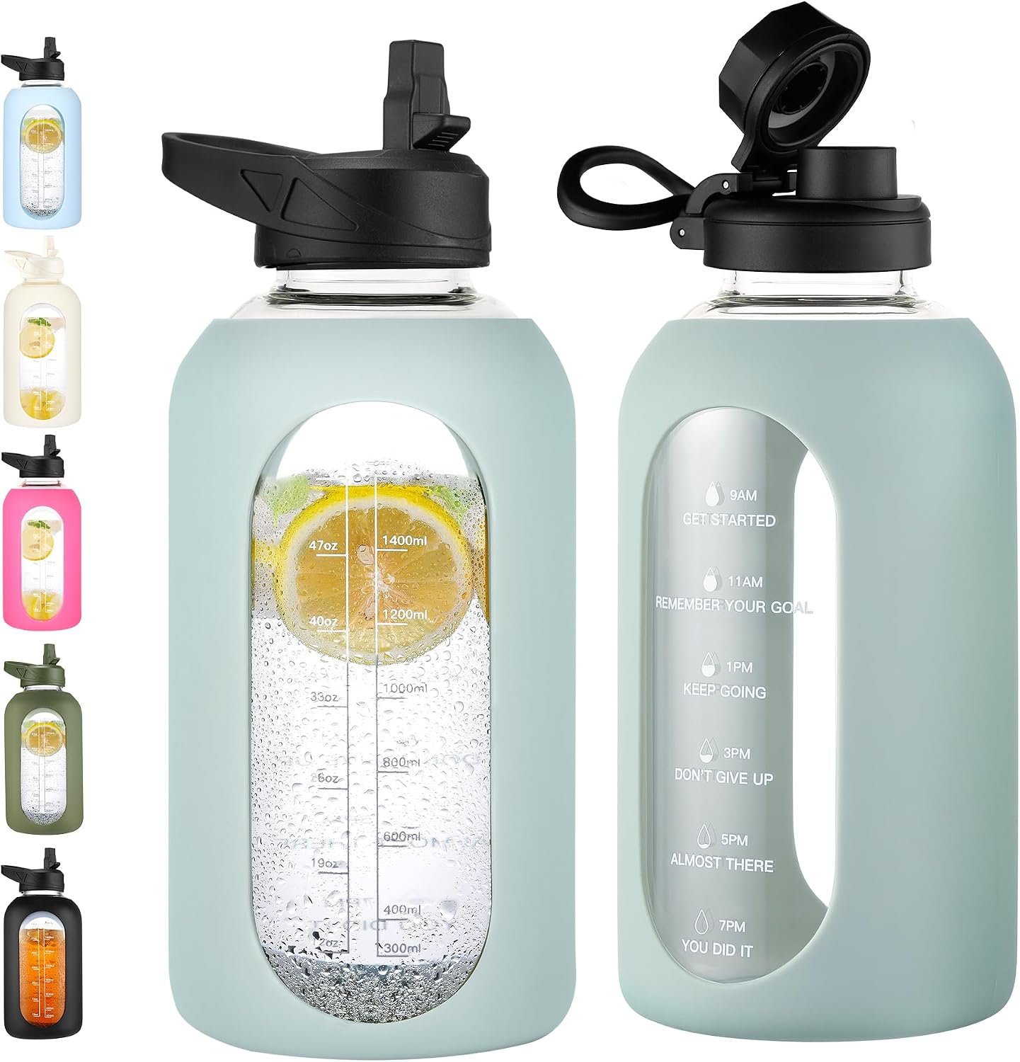 CIVAGO 64 oz Glass Water Bottle with Straw, Half Gallon Large Water Jug