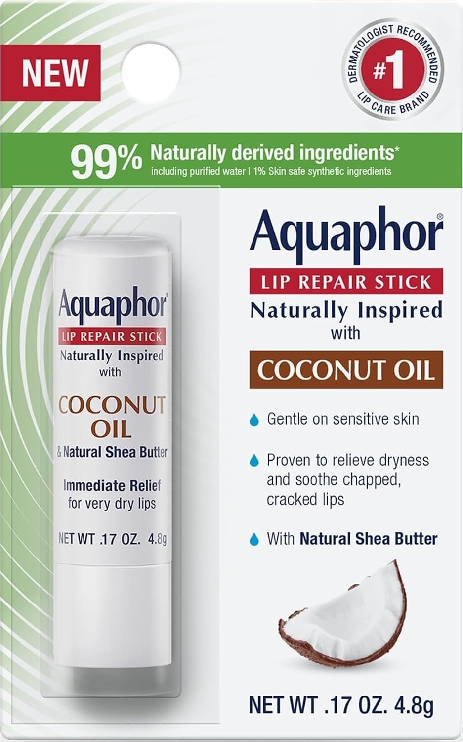 Aquaphor Naturally Inspired Lip Repair Stick with Coconut Oil, 0.17 OZ