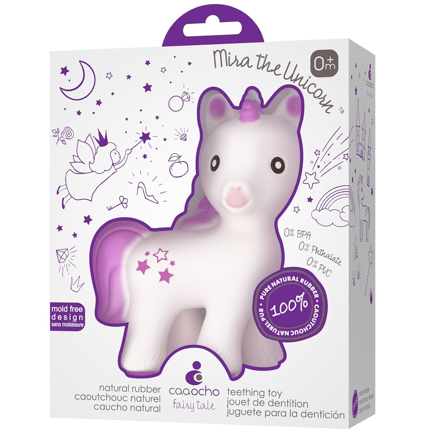 CaaOcho Pure Natural Rubber Teething Baby Toy – Mira The Unicorn Teether for Babies, BPA Free Baby Toy, All Natural Teething Toys for Babies 0-6, Safe and Fun Molar Teether Toy