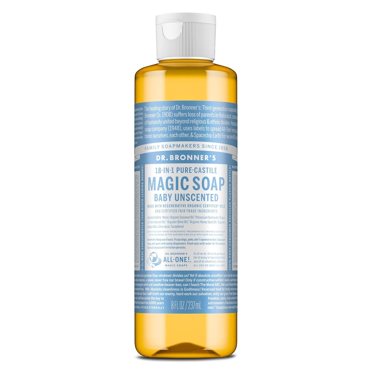 Dr. Bronner’s Baby Unscented Pure-Castile Liquid Soap, Body Wash, 8 oz