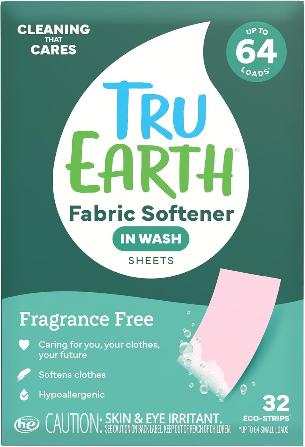 Tru Earth In Wash Fabric Softener Sheets, Fresh Linen, 64 Loads