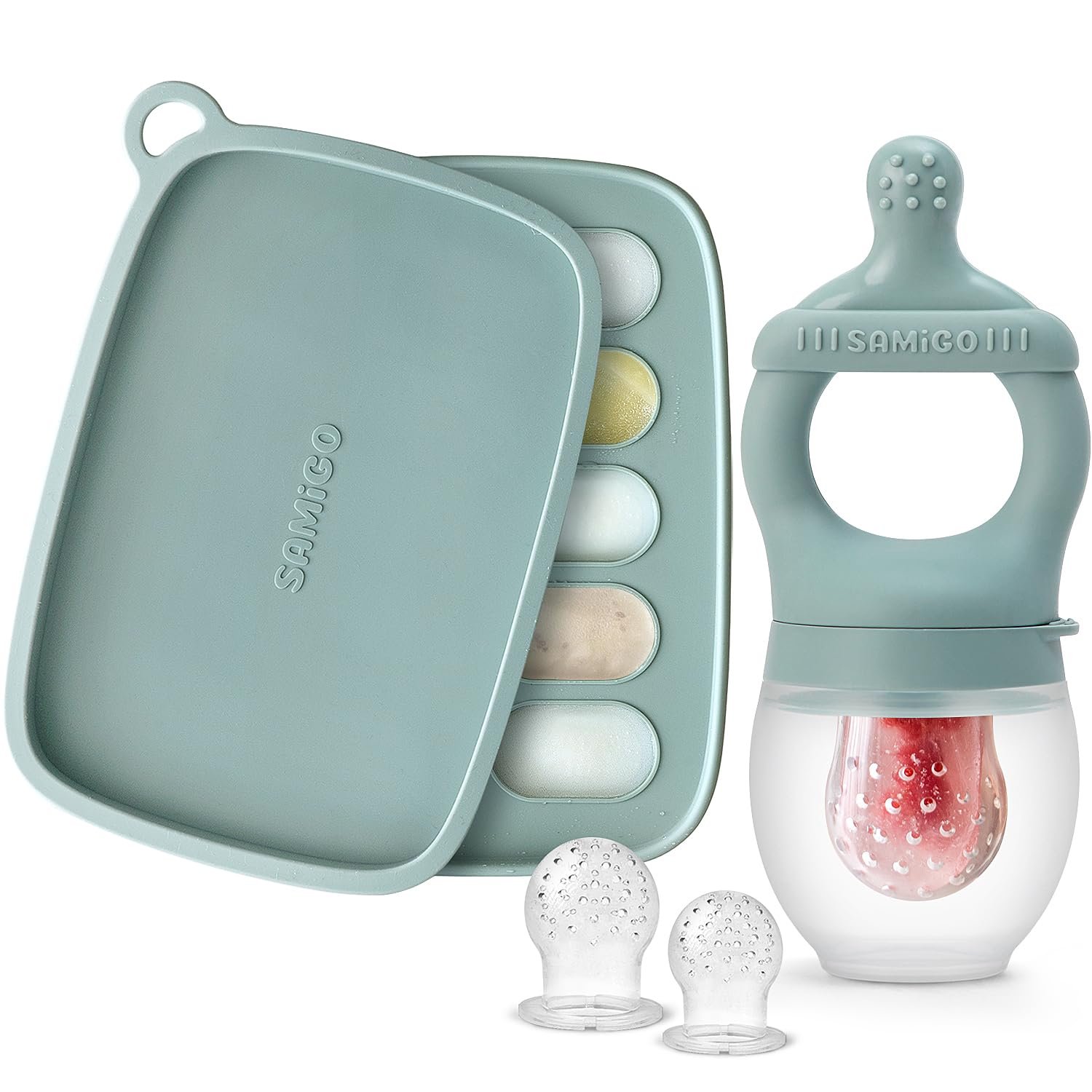 SAMiGO Baby Fruit Feeder Food Pacifier & Freezer Popsicle Mold for Teething