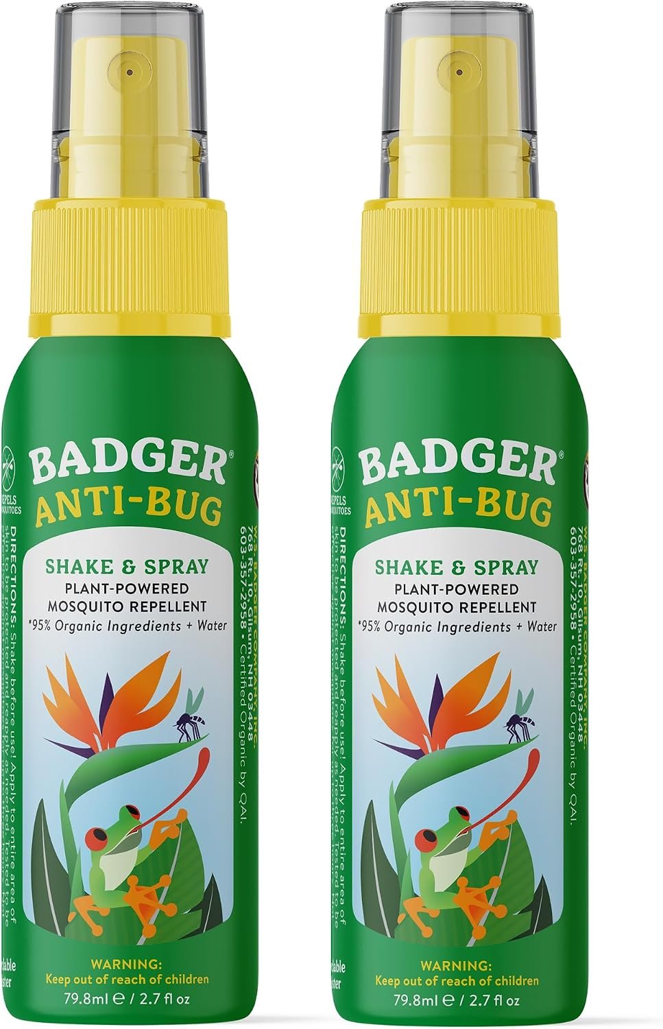 Badger Bug Spray, DEET-Free Citronella, Travel Size, 2.7 fl oz 2-Pack