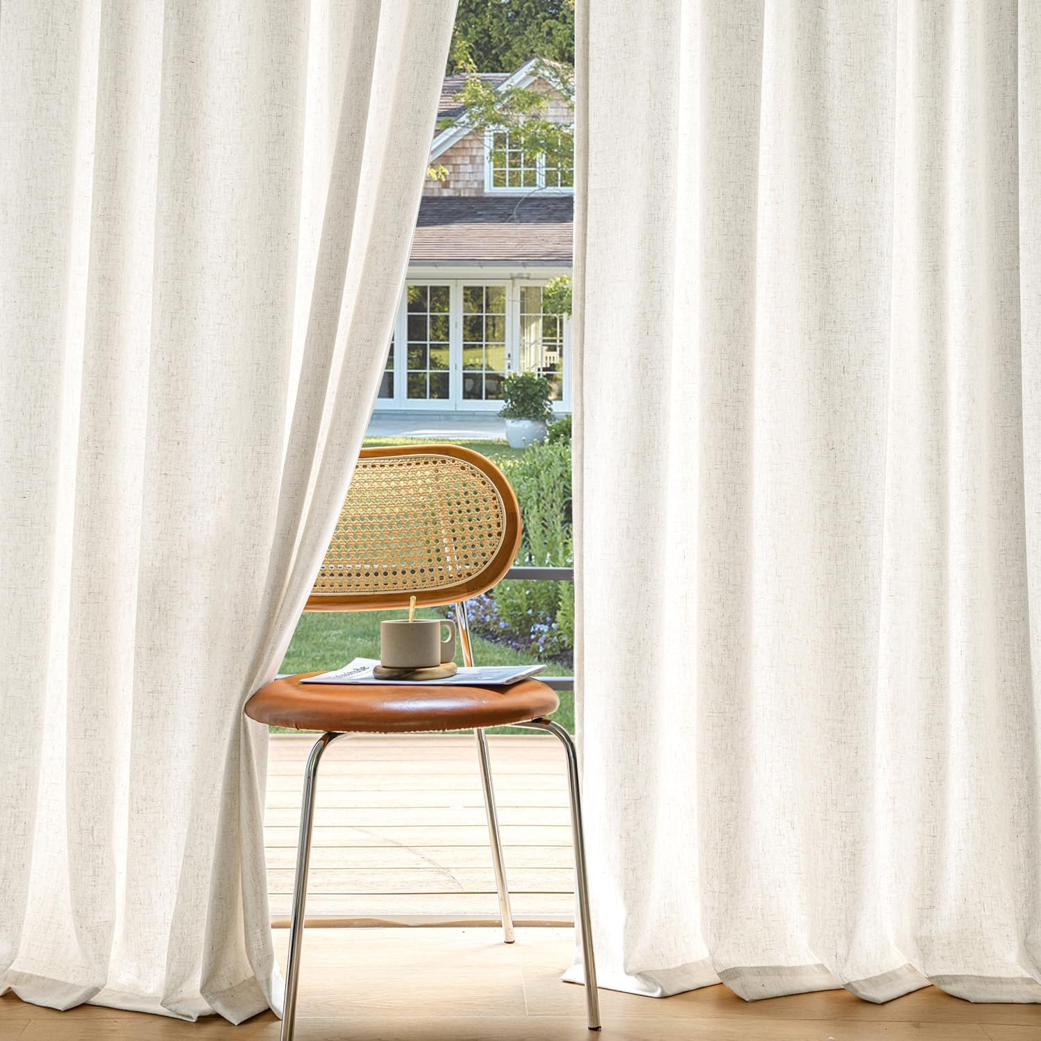 MIULEE Non-See-Through Privacy Linen Curtains 52W x 84L Inch Natural White