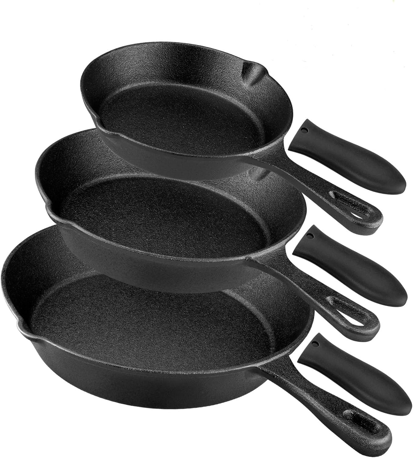 Cast Iron Skillet Set 3 Piece 6 8 10 Inch Pre-Seasoned Frying Pan