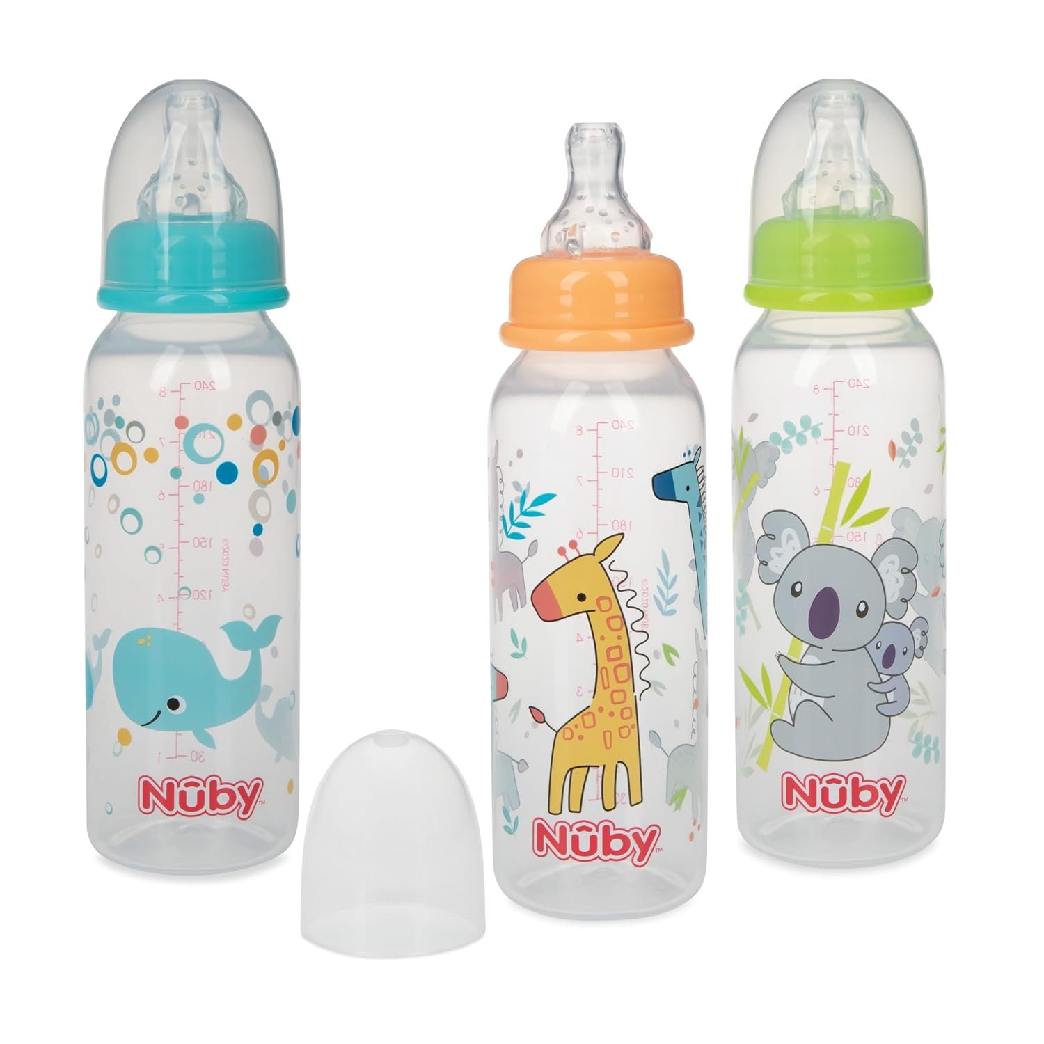 Nuby Printed Non-Drip 8 oz Bottle – 3 Pack