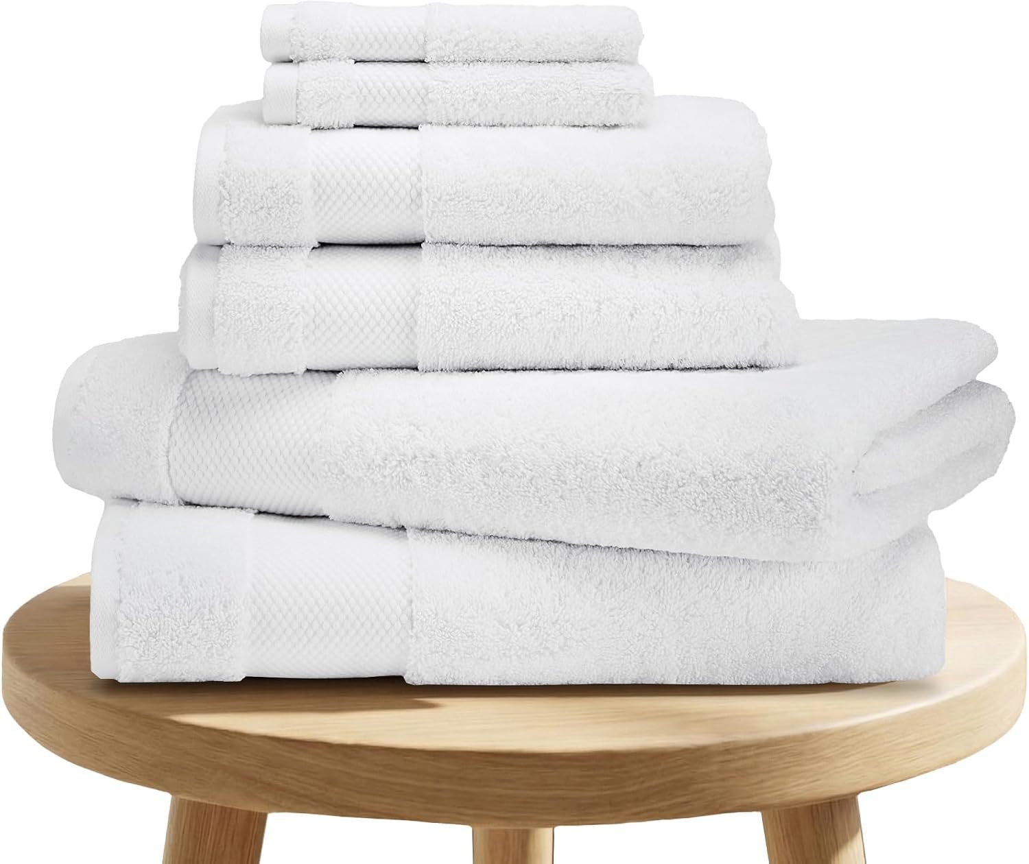 BIOWEAVES 100% Organic Cotton 700 GSM Plush 6-Piece Towel Set GOTS Certified, 2 Bath Towels, 2 Hand Towels & 2 Washcloths – White