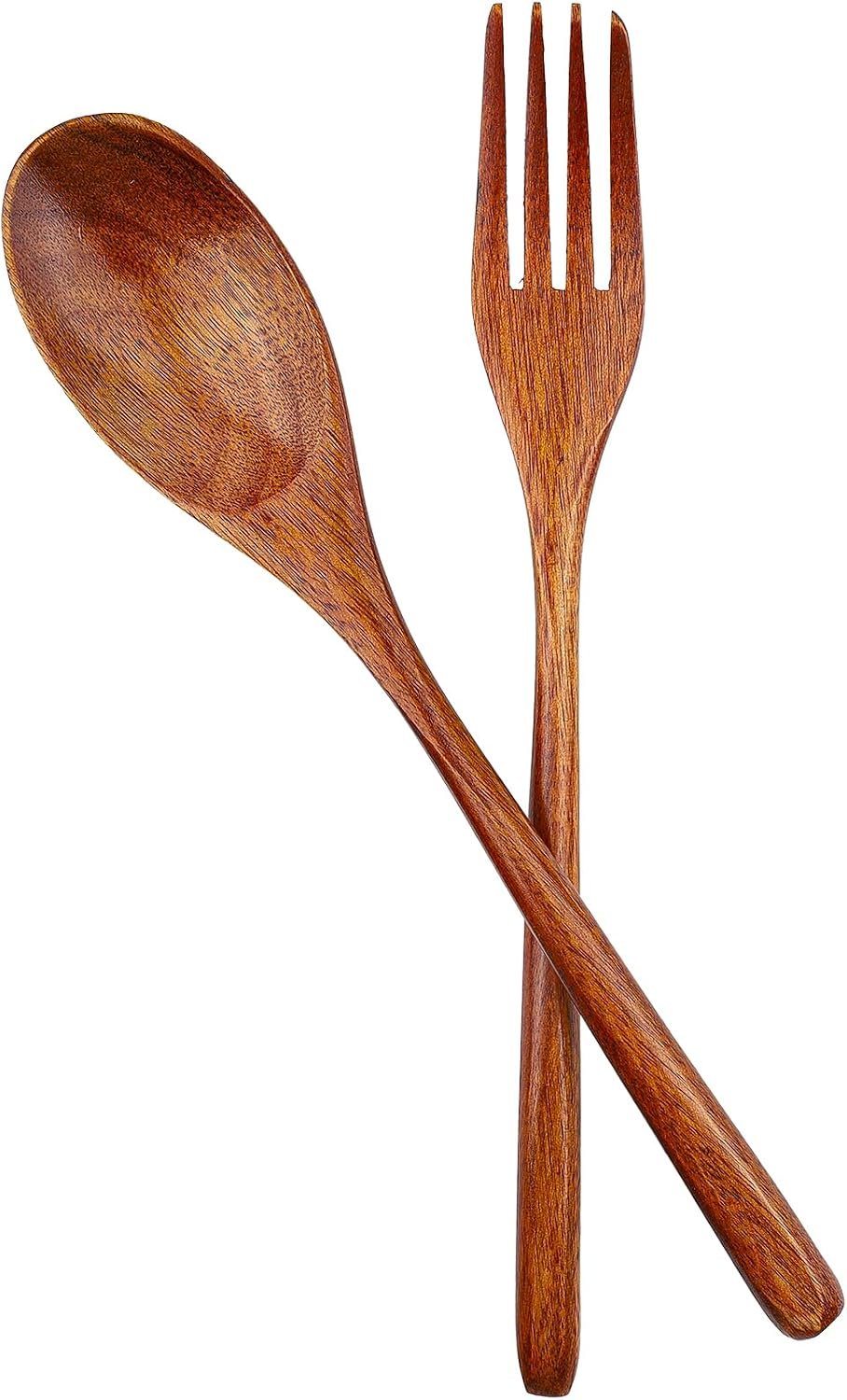 2Pcs Wooden Spoons and Forks,Reusable Wooden Utensil Set