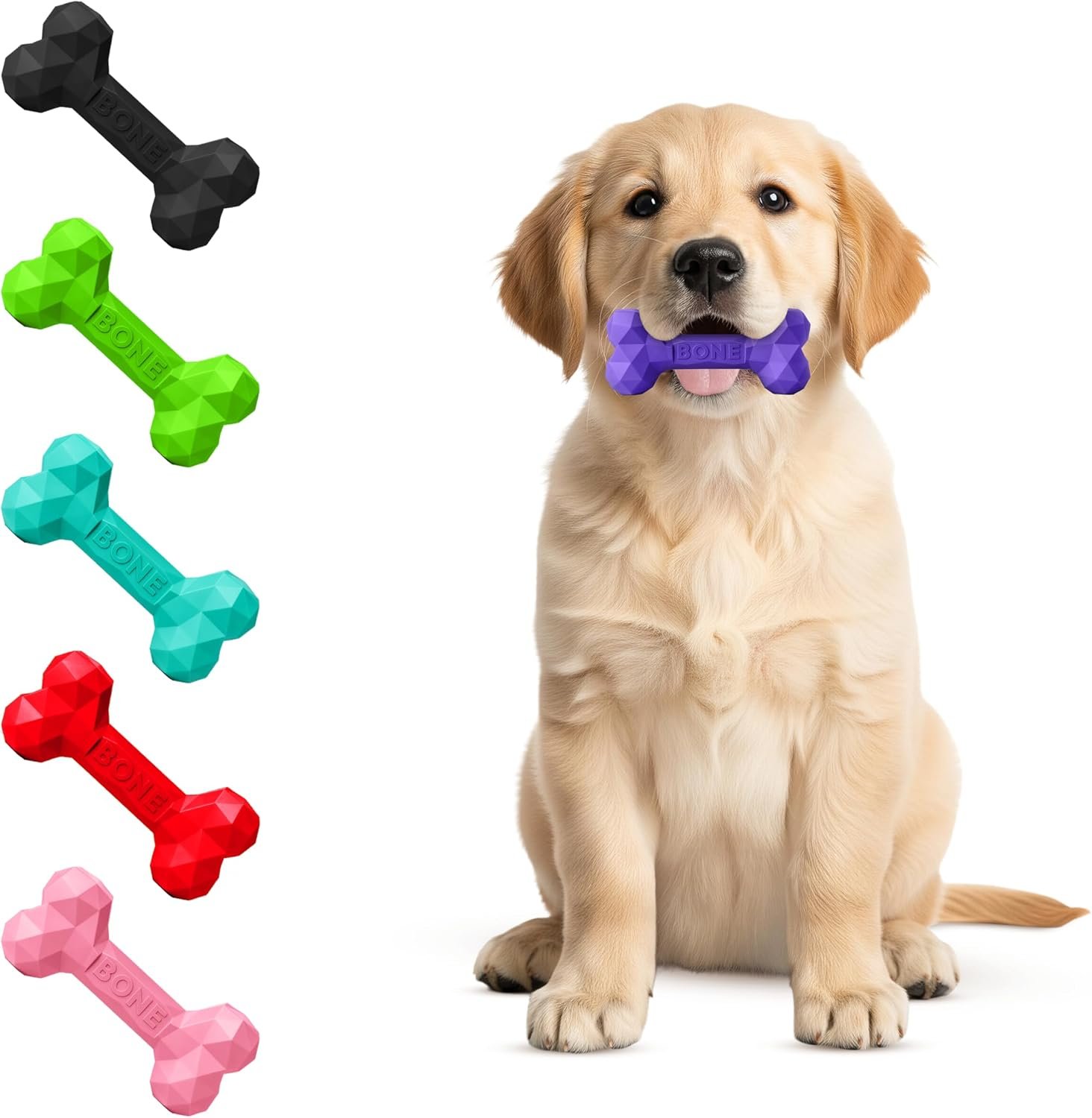 Natural Rubber Dog Toys for Small Dogs & Puppies – Durable Dental Dog Bone Toy for Indoor & Outdoor Play – Interactive Tough Teething Toy for Boredom Relief – For 25 lbs Small Dogs (Purple)