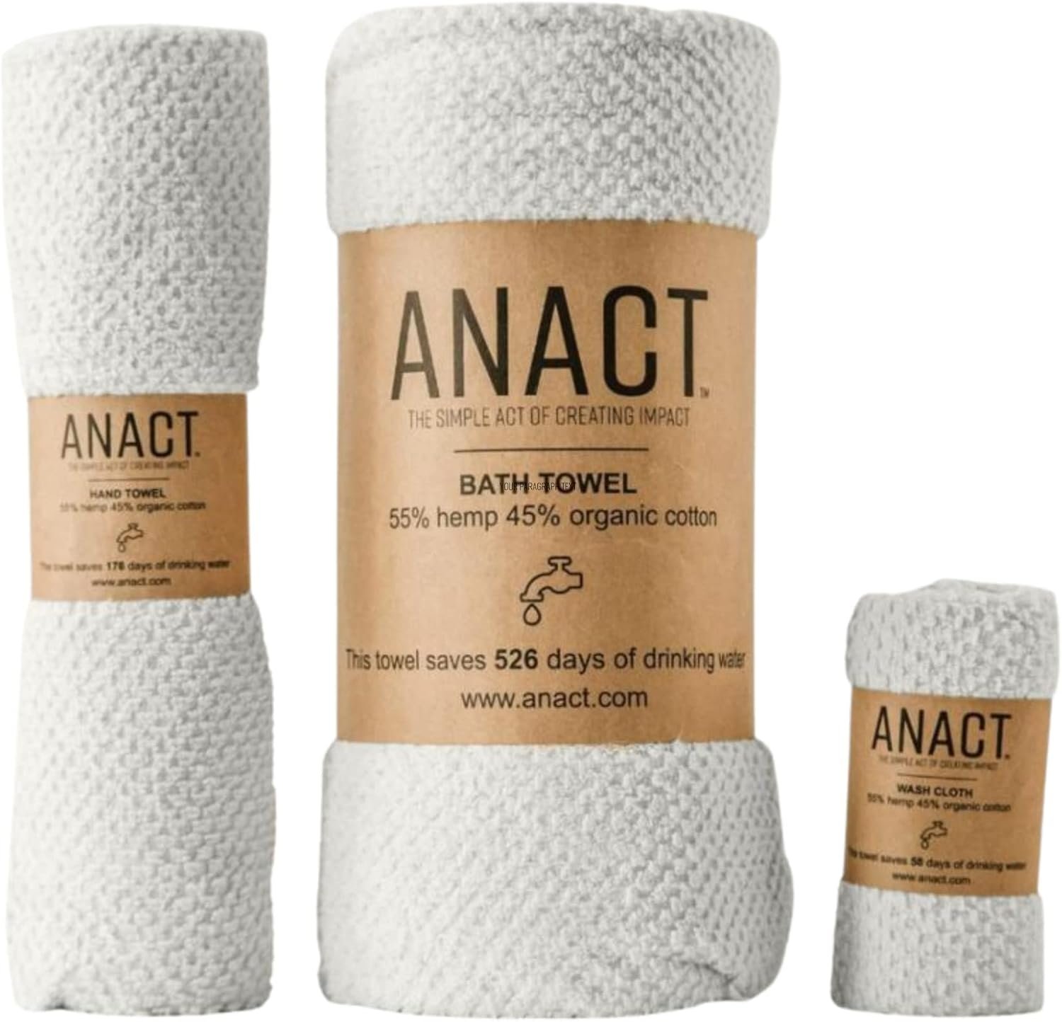 Hemp Bathroom Hand Towels – 3pk. Organic, Eco-Friendly, Absorbent Spa Quality Bath Towel w/Organic Cotton & Hemp Fiber – White