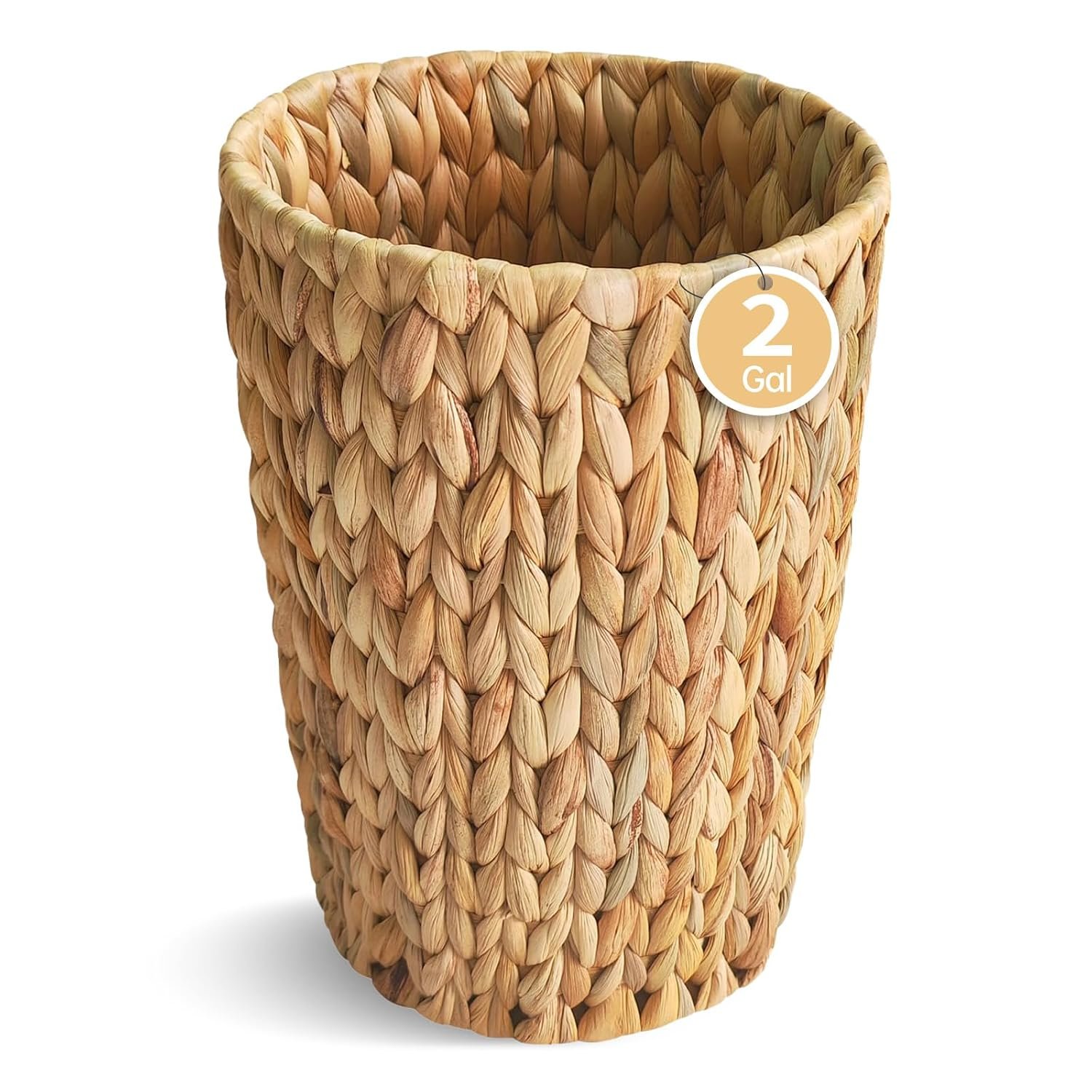 Coeusy Wicker Trash Can,Small Bathroom Trash Can,Water Hyacinth Wicker Waste Basket for Bathroom,Boho Waste Basket for Bedroom,Home Office,Compact Spaces(2 Gallon Round)