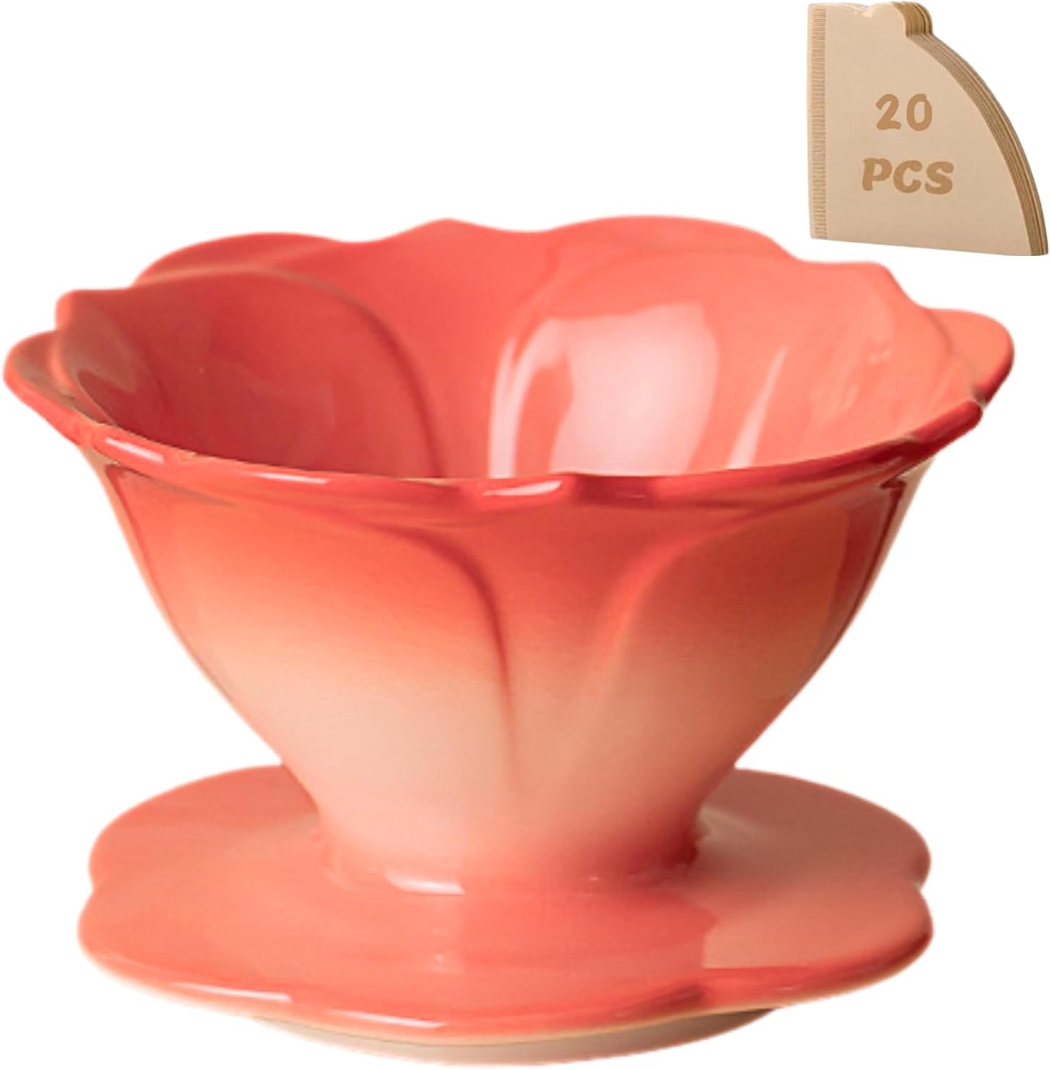Ceramic Pour Over Coffee Dripper Flower Shape V01 with 20 Filters