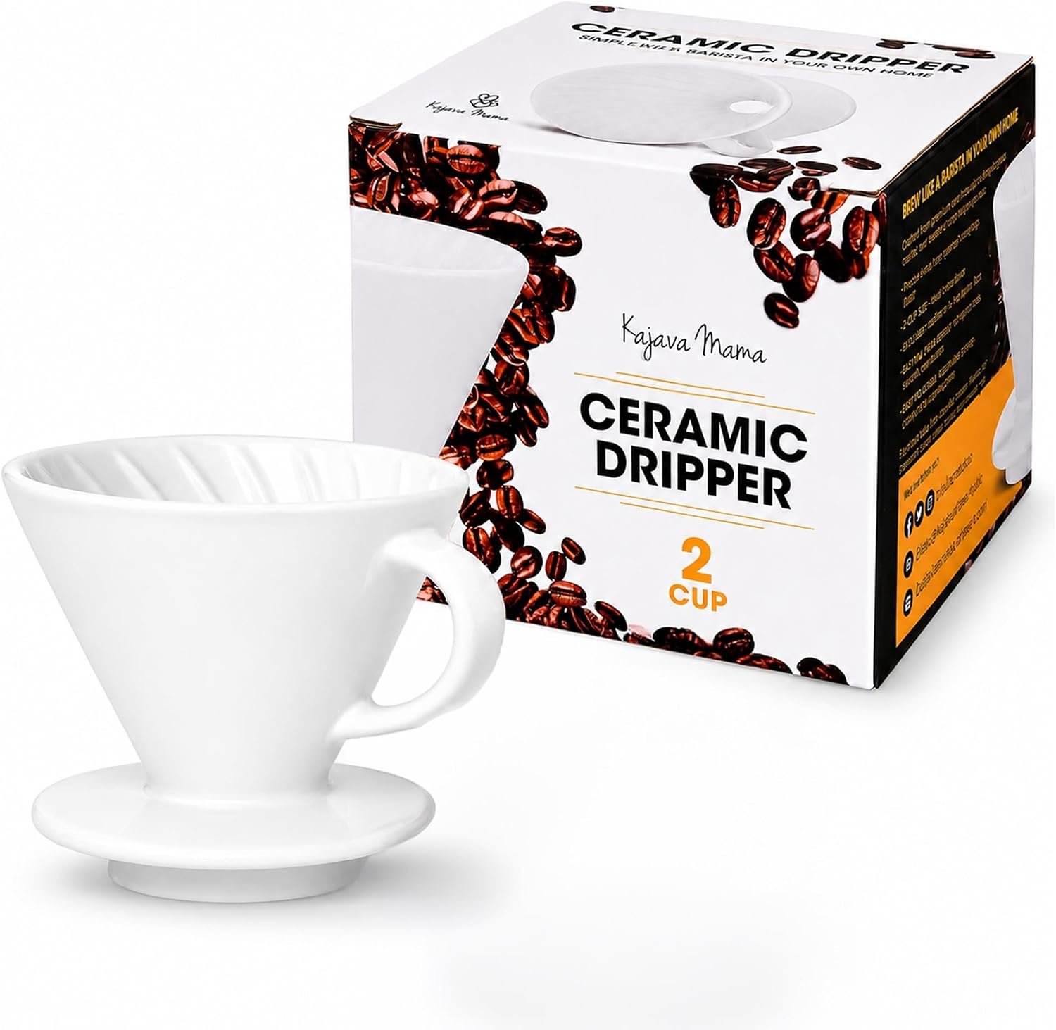 Ceramic Pour Over Coffee Dripper V02 Manual Brewer White, 2 Cup