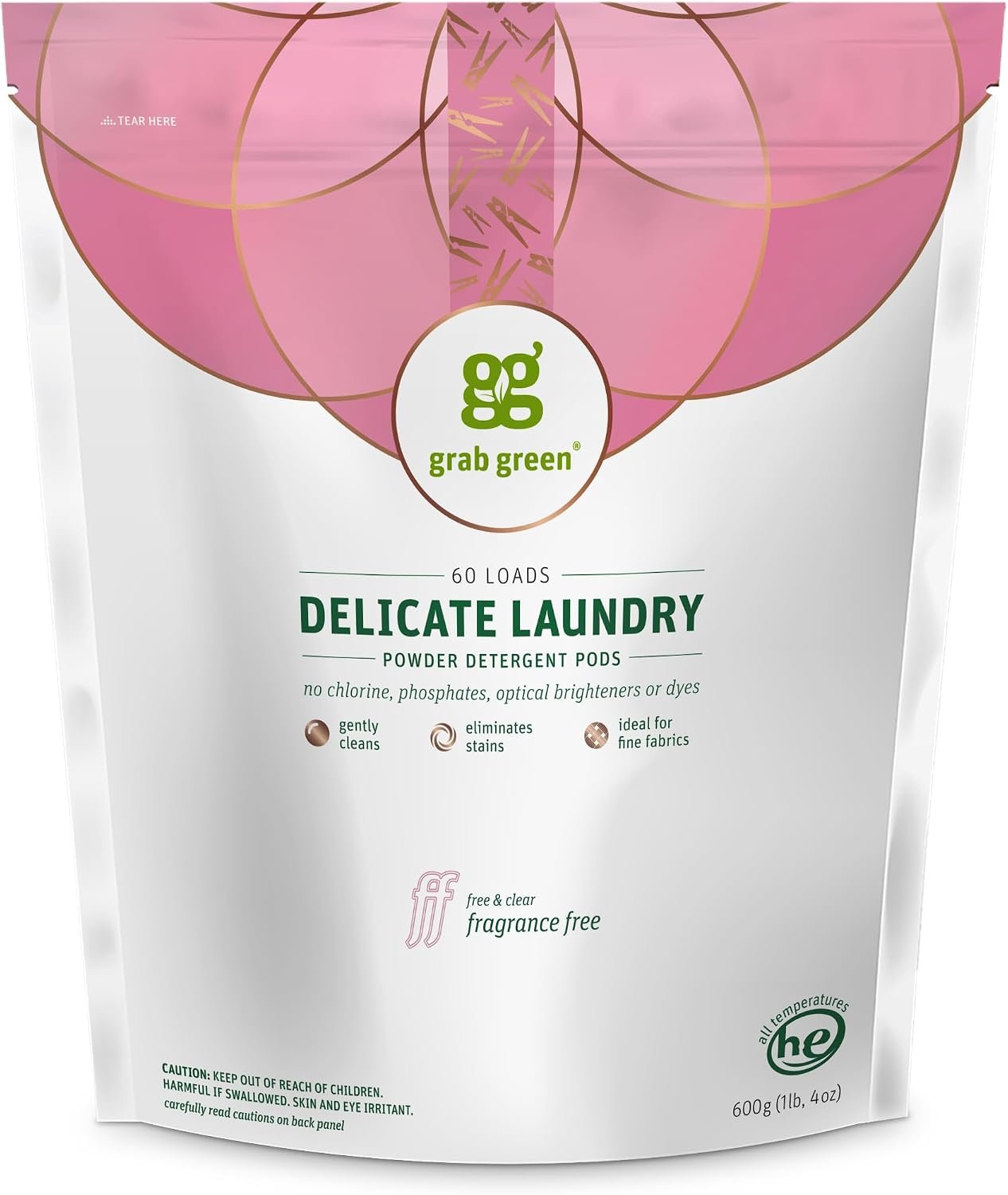 Grab Green Delicate Laundry Detergent Pods, 60 Count, Fragrance Free