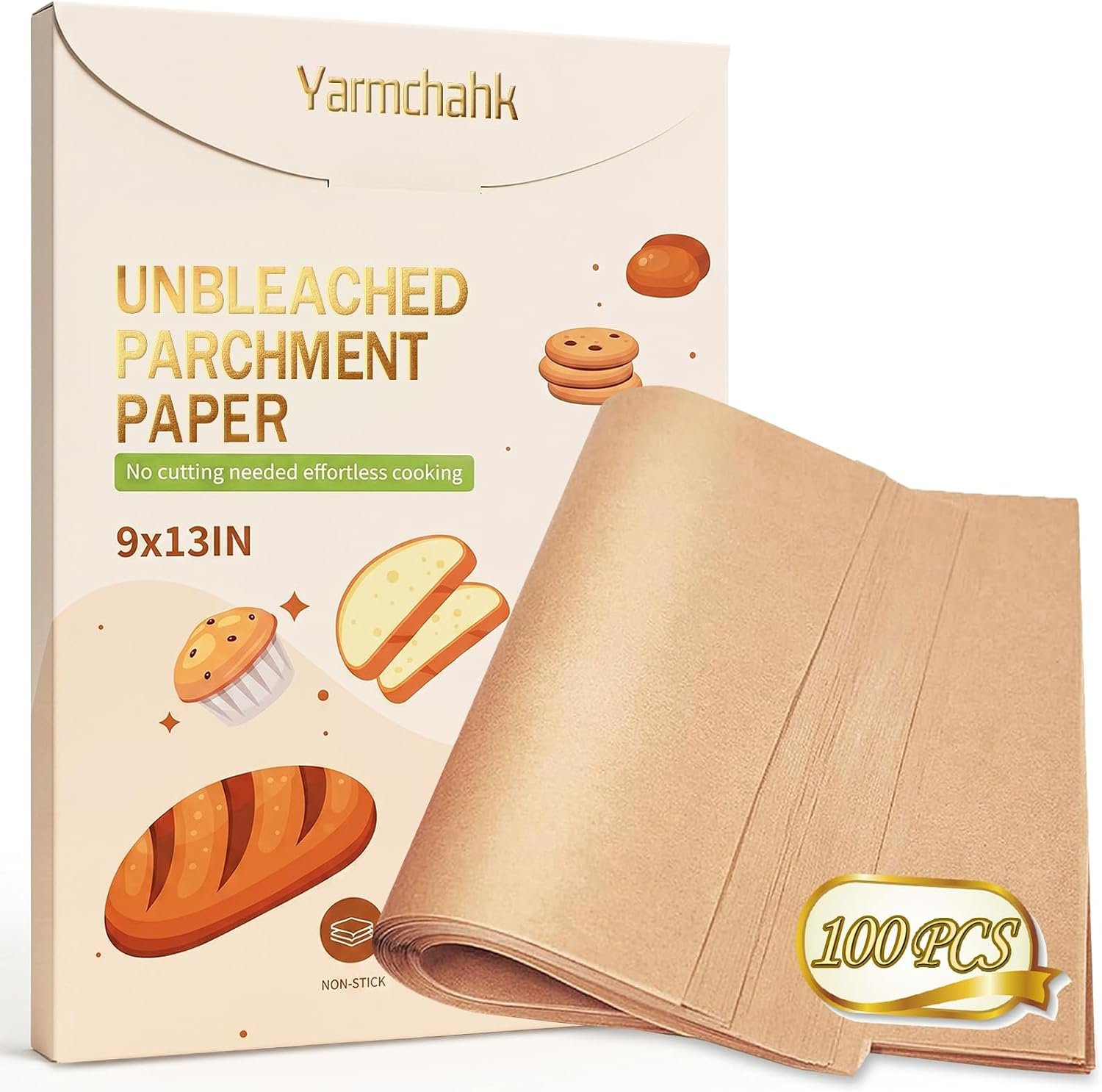 9×13 Inch Pre-Cut Unbleached Parchment Paper Sheets, 100Pcs