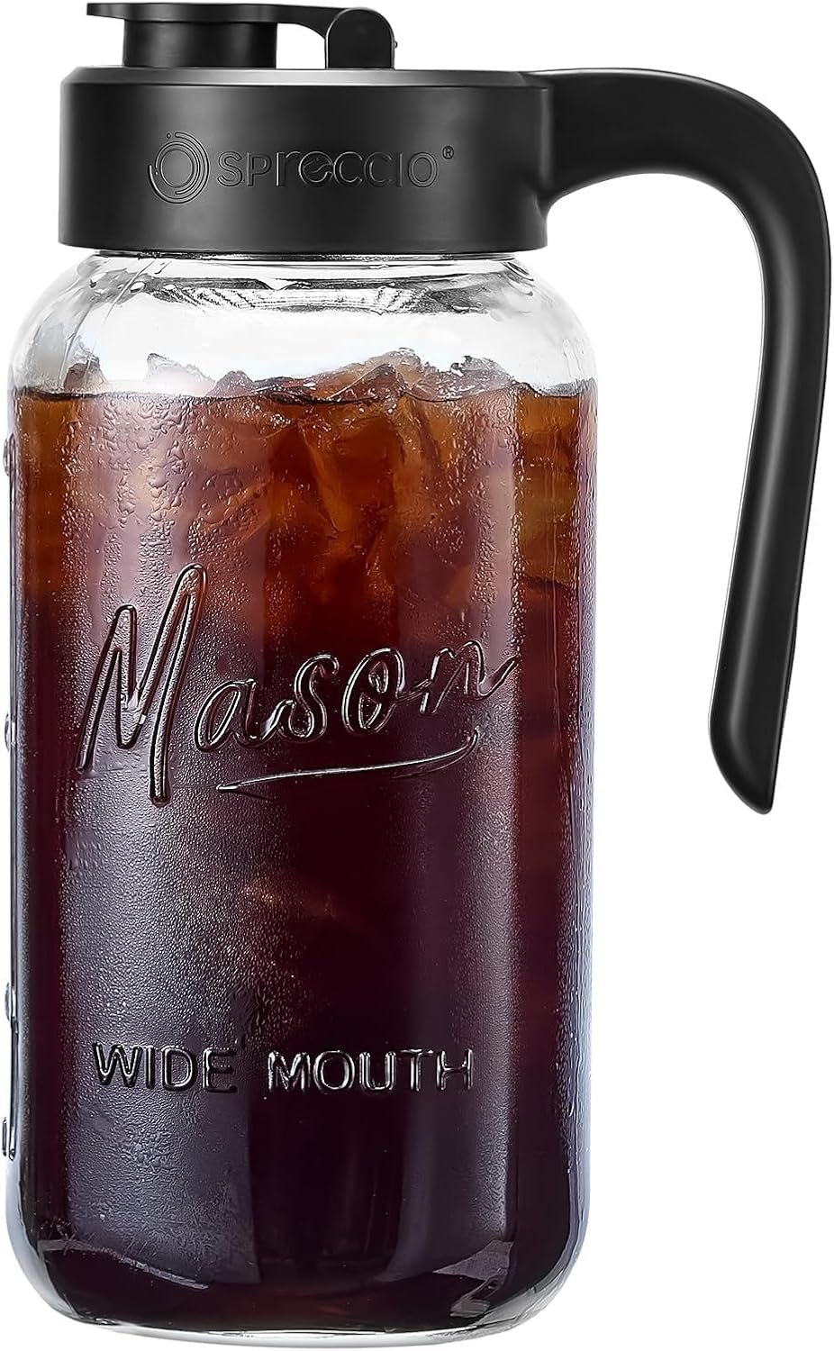 Mason Jar Pitcher, 64 oz (2 quart), Glass Pitcher with Lid
