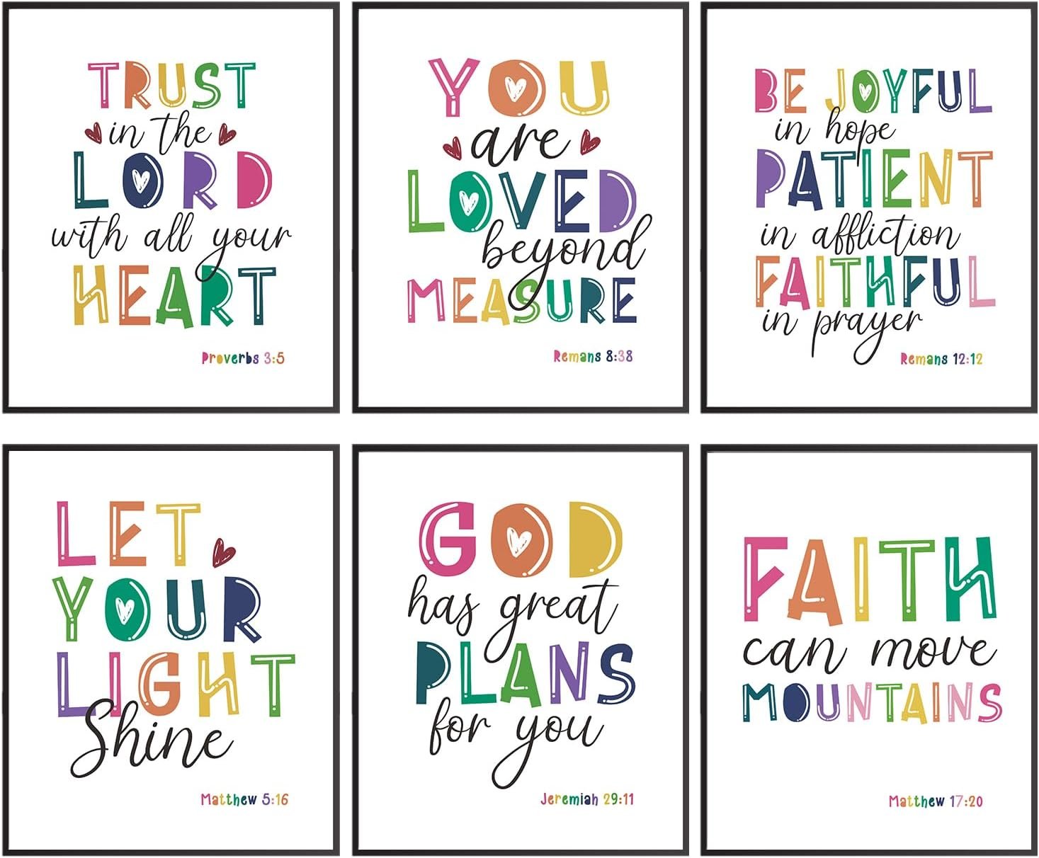 Bible Verse Wall Art – Christian Wall Decor for Kids’ Bedrooms, Psalms Proverbs Quotes, Religious Gifts