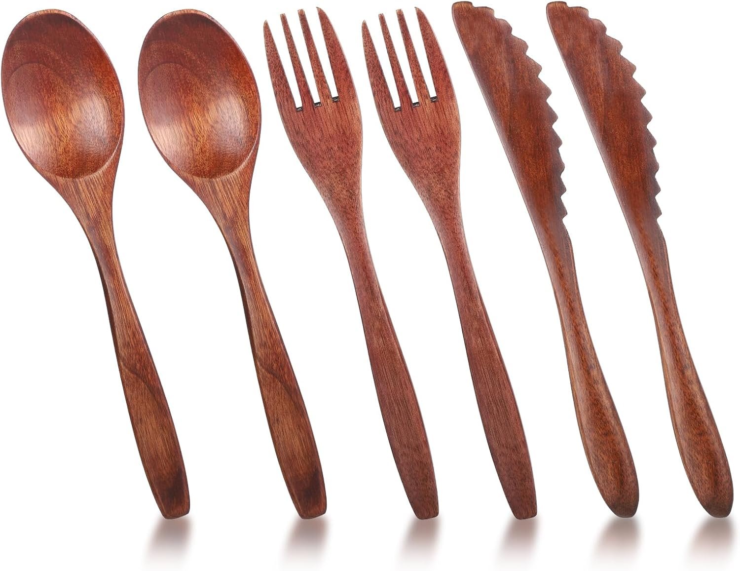 Andibro 6 Pcs Wooden Forks and Spoons, Reusable Cutlery Set