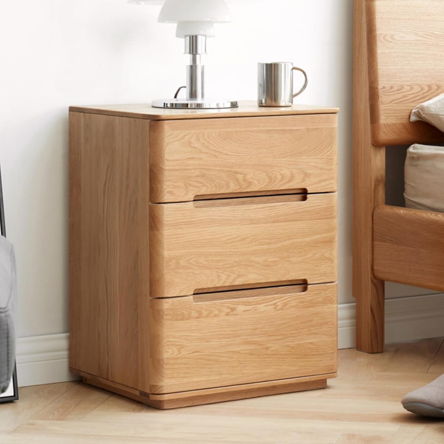 YESWOOD 100% Solid Wood Nightstand, 3 Drawers Night Stand for Bedroom, Mid Century Modern Nightstands, 23” Tall Bedside Tables, Wooden Side End Table for Living Room
