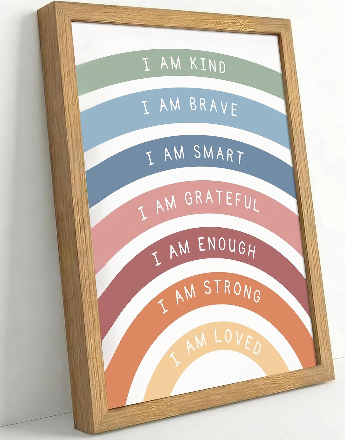 Framed Boho Rainbow Positive Affirmation Canvas Wall Art 12x16in