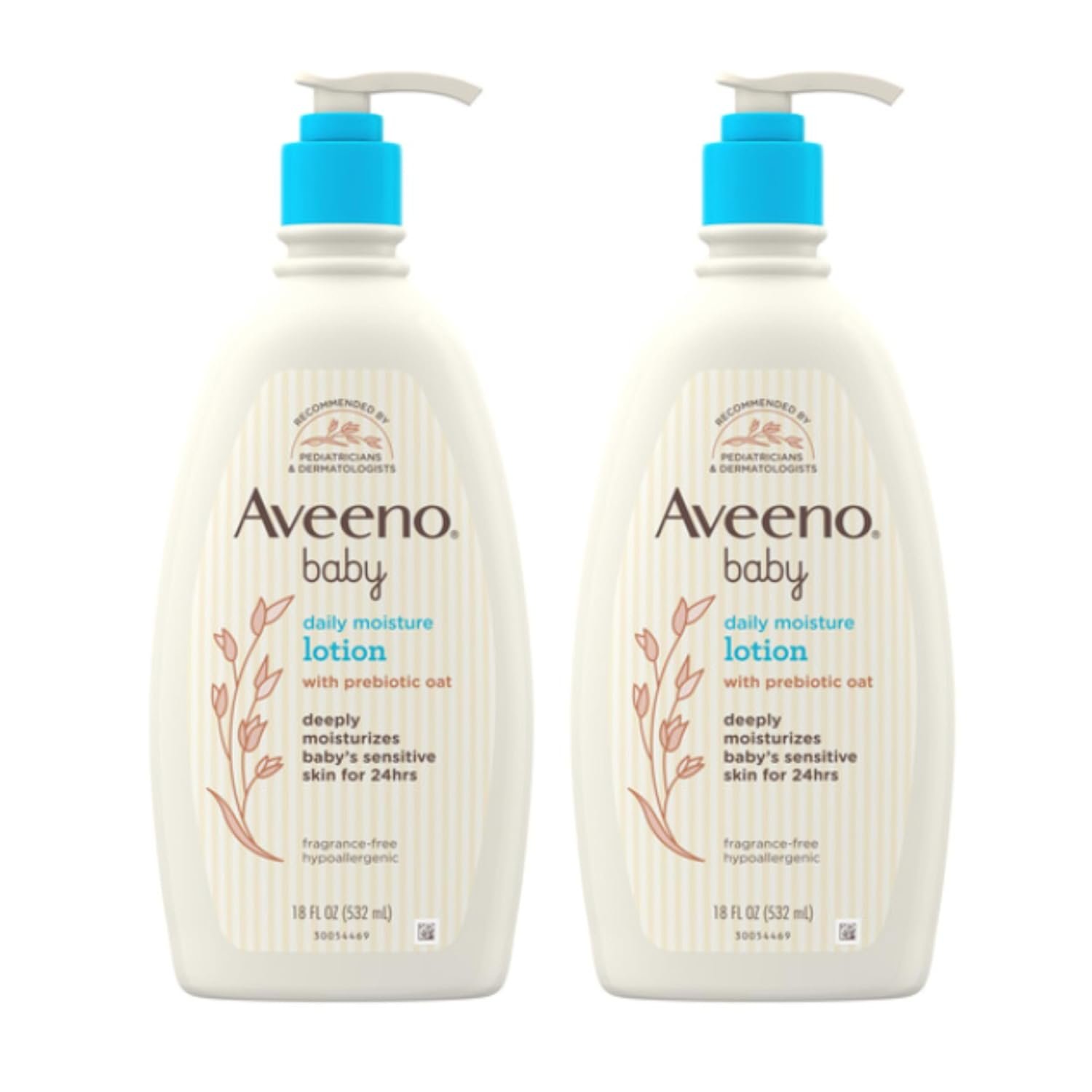 Aveeno Baby Daily Moisture Body Lotion, Fragrance-Free, 18 fl oz, 2 Pack