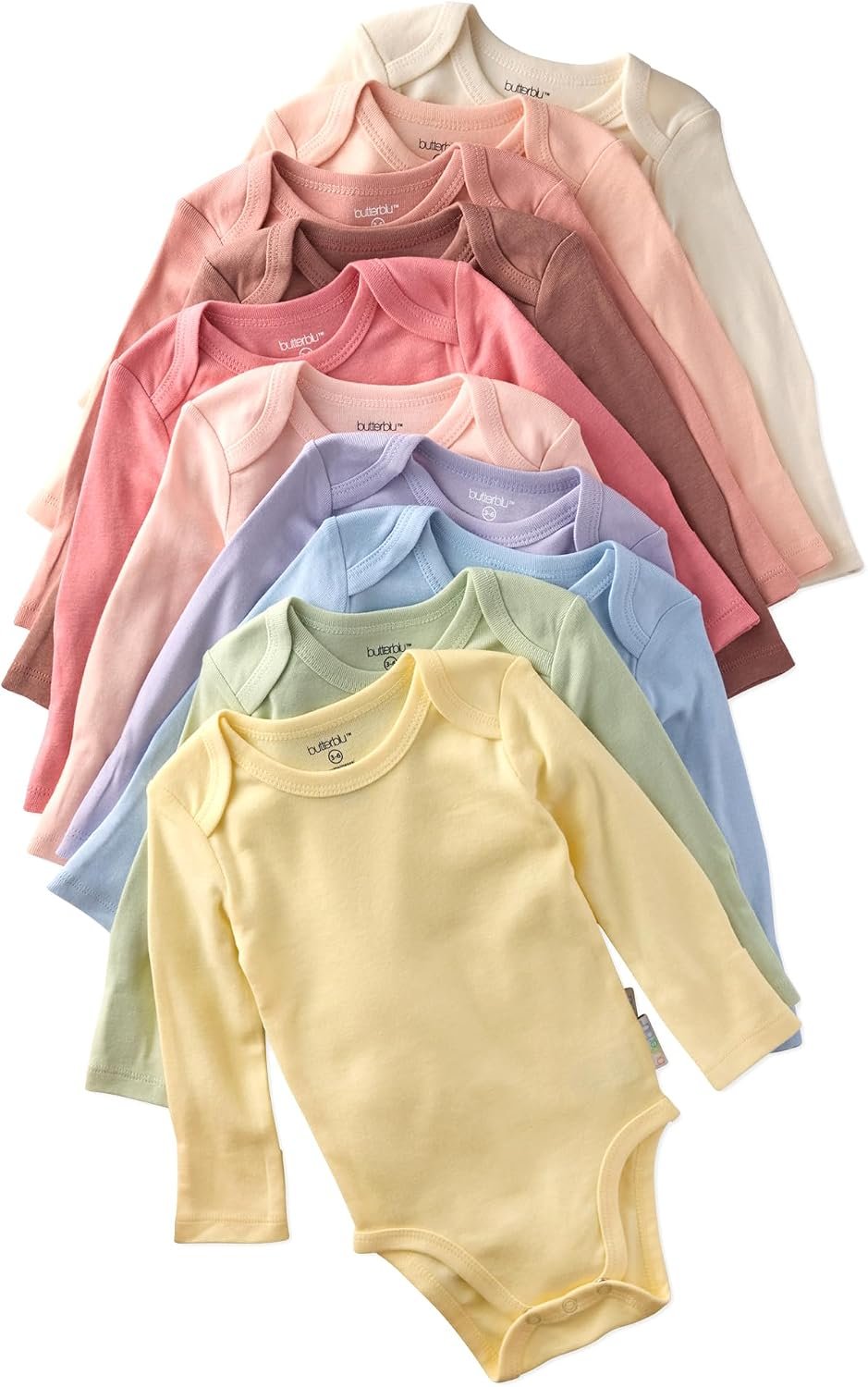 Butterblu Blake 10-Pack Long Sleeve Bodysuits​ 100% Organic Cotton, Unisex
