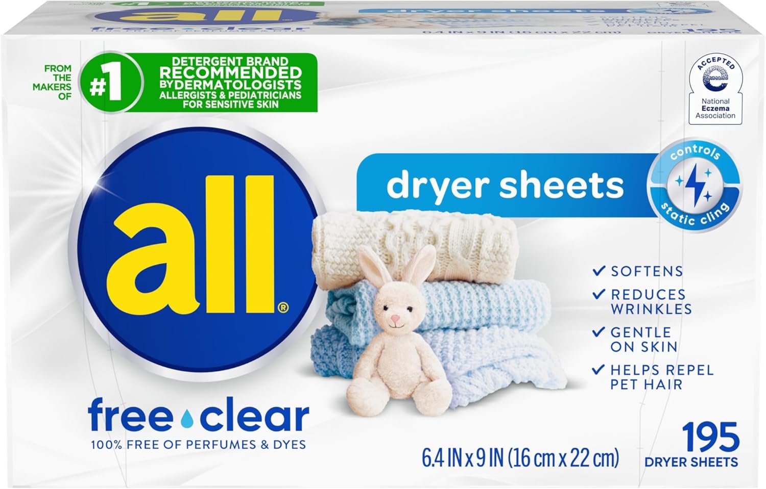 all free clear Fabric Softener Dryer Sheets for Sensitive Skin, 195 Count