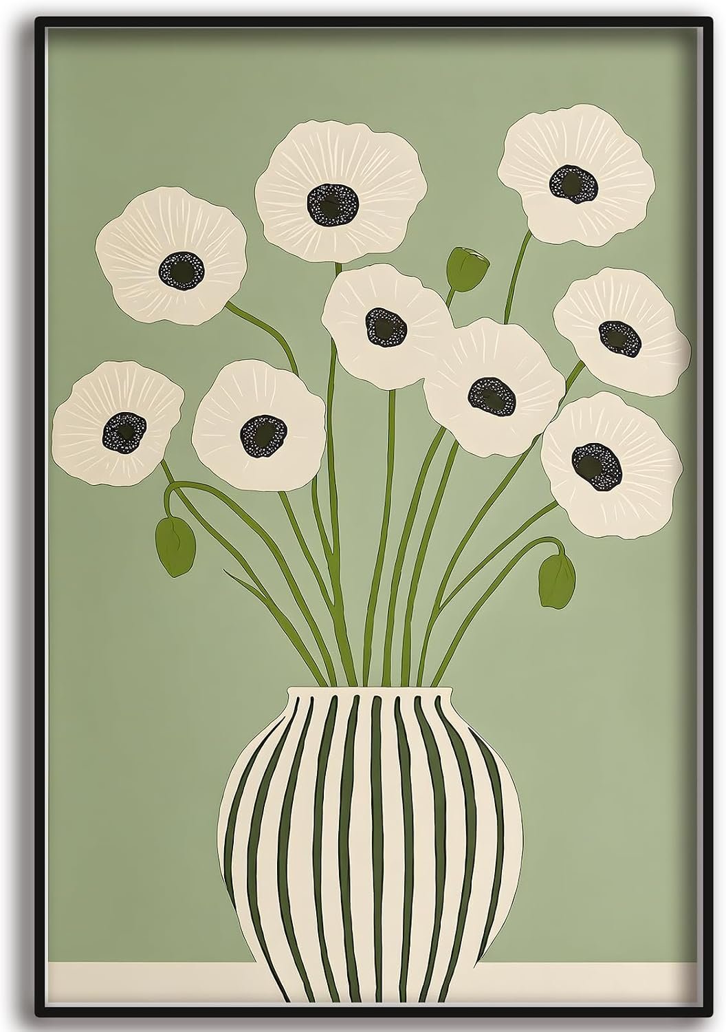 Green Poppy Floral Wall Art Abstract Botanical Wall Print Painting
