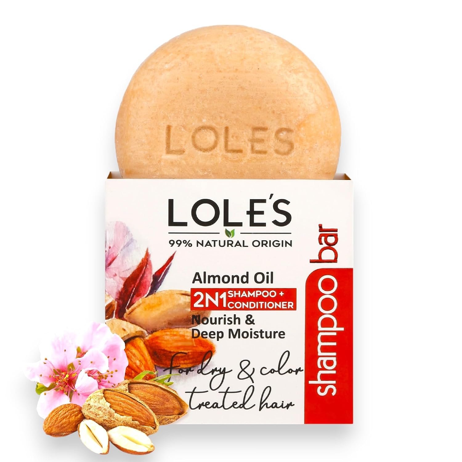 LOLE’S 2 in 1 Almond Oil Shampoo & Conditioner for Color Treated & Dry Hair, Travel Size, 99% Natural Origin, Silicone Free, 3.5Oz