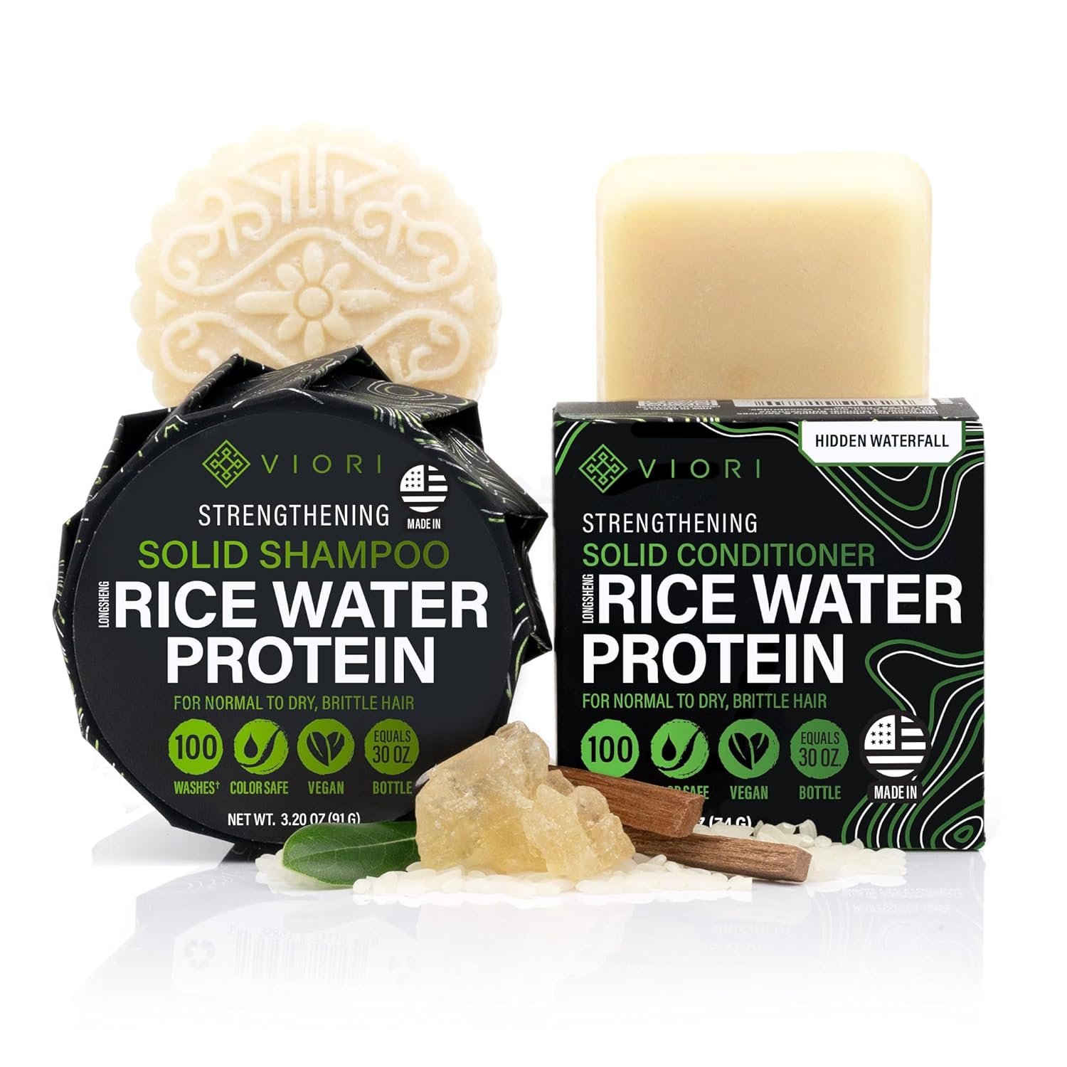 Viori Strengthening Shampoo & Conditioner Bar Set – Hidden Waterfall