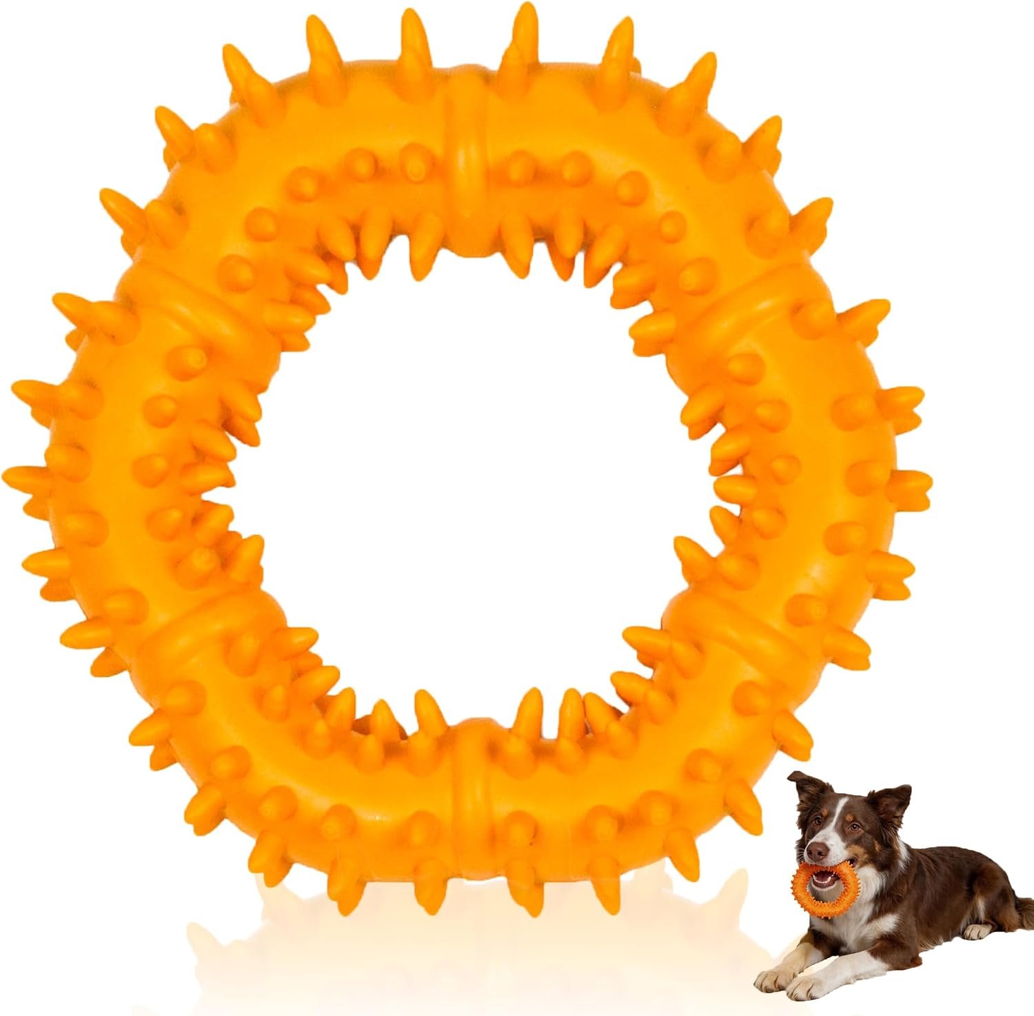 Deeow Heavy-Duty Spiked Rubber Dog Chew Ring Toy for Pet Teething Relief