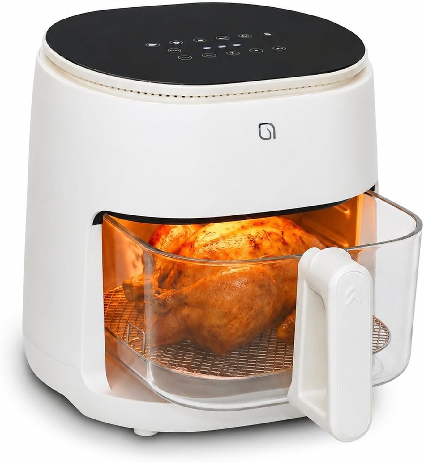 WILLOW Eco Series 6 in 1 Air Fryer with Glass Basket, 5 Quart Non Toxic Air Fryer w Digital Display, 430°F Max Temp, Preheat & Keep Warm Function, Compact + Dishwasher Safe Glass Airfryer – White