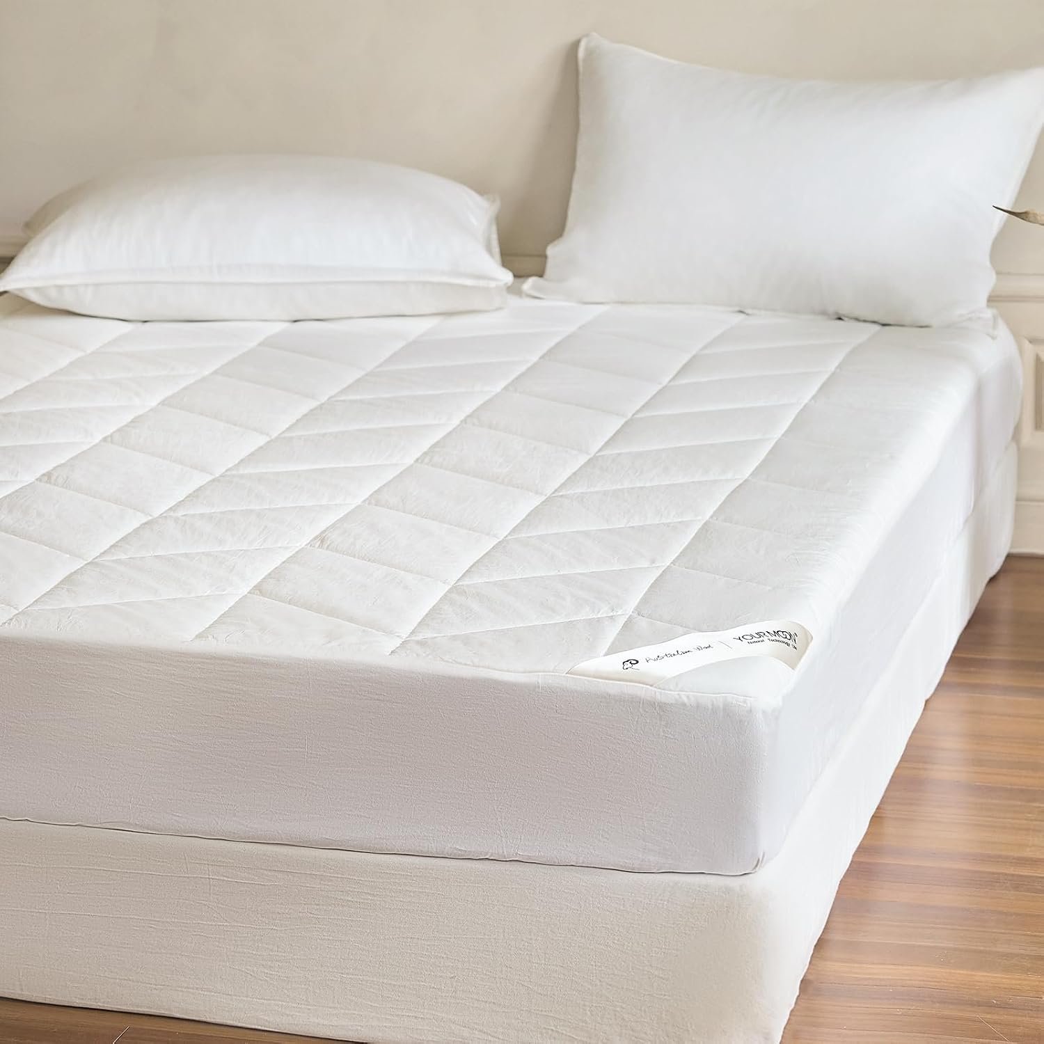 YOUR MOON Natural Wool Mattress Pad King Size, 100% Australian Wool Filling Mattress Topper, 200GSM Quilted Fitted Mattress Bed Cover, Breathable Cotton Cover with 16″ Deep Pocket, 78″x80″ (White)